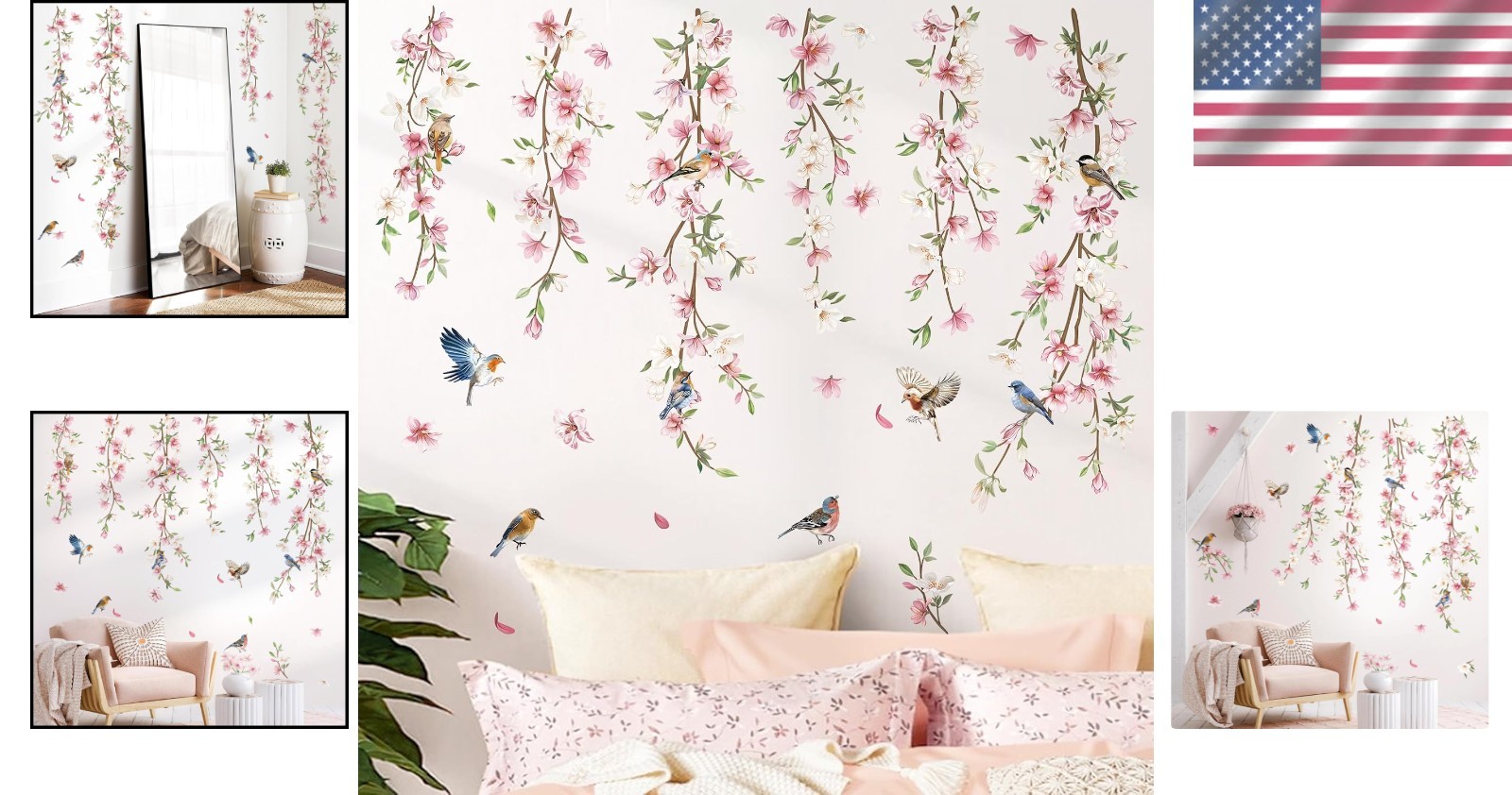 Waterproof Floral Wall Stickers: Bright Birds and Vines for Living Spaces