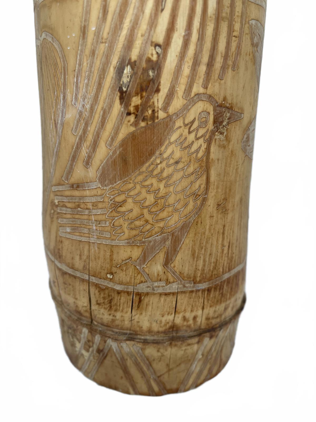 Handcrafted Vintage Hand Carved Bamboo Tiki Cup Vase Etched with Nature Designs