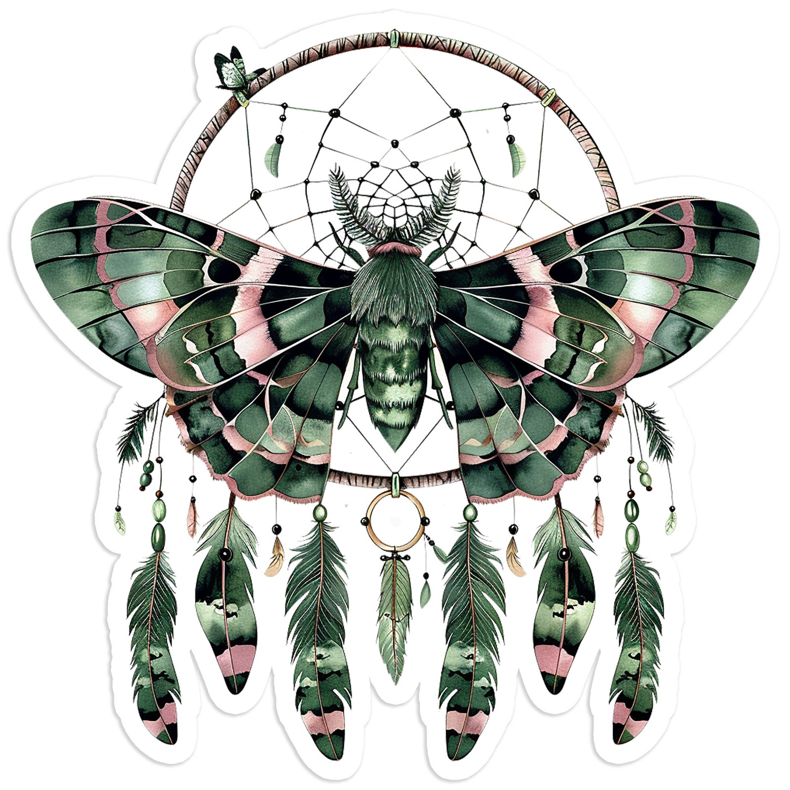 Moth With Dream Catcher – Vinyl Decal Sticker – Car Window Laptop – #1146