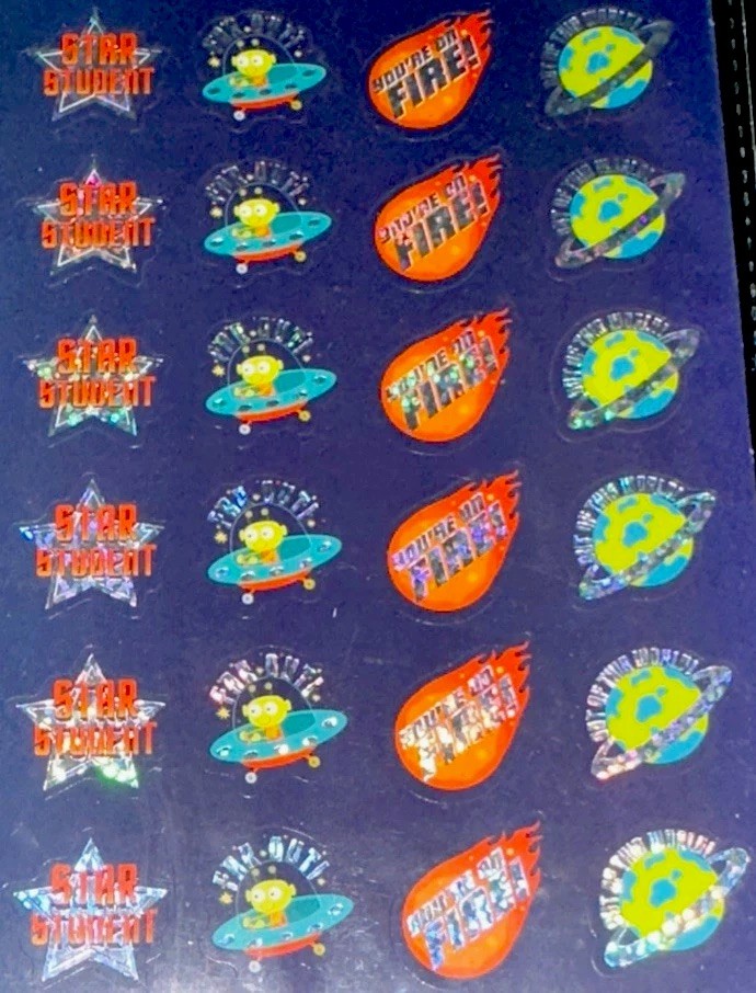 SPACE CHROME 24 STICKERS✨🚀⭐️🛸🌎❤️‍🔥🪐✨6” X 4”✨STAR STUDENTS✨CUTE✨AWESOME✨🌟💫