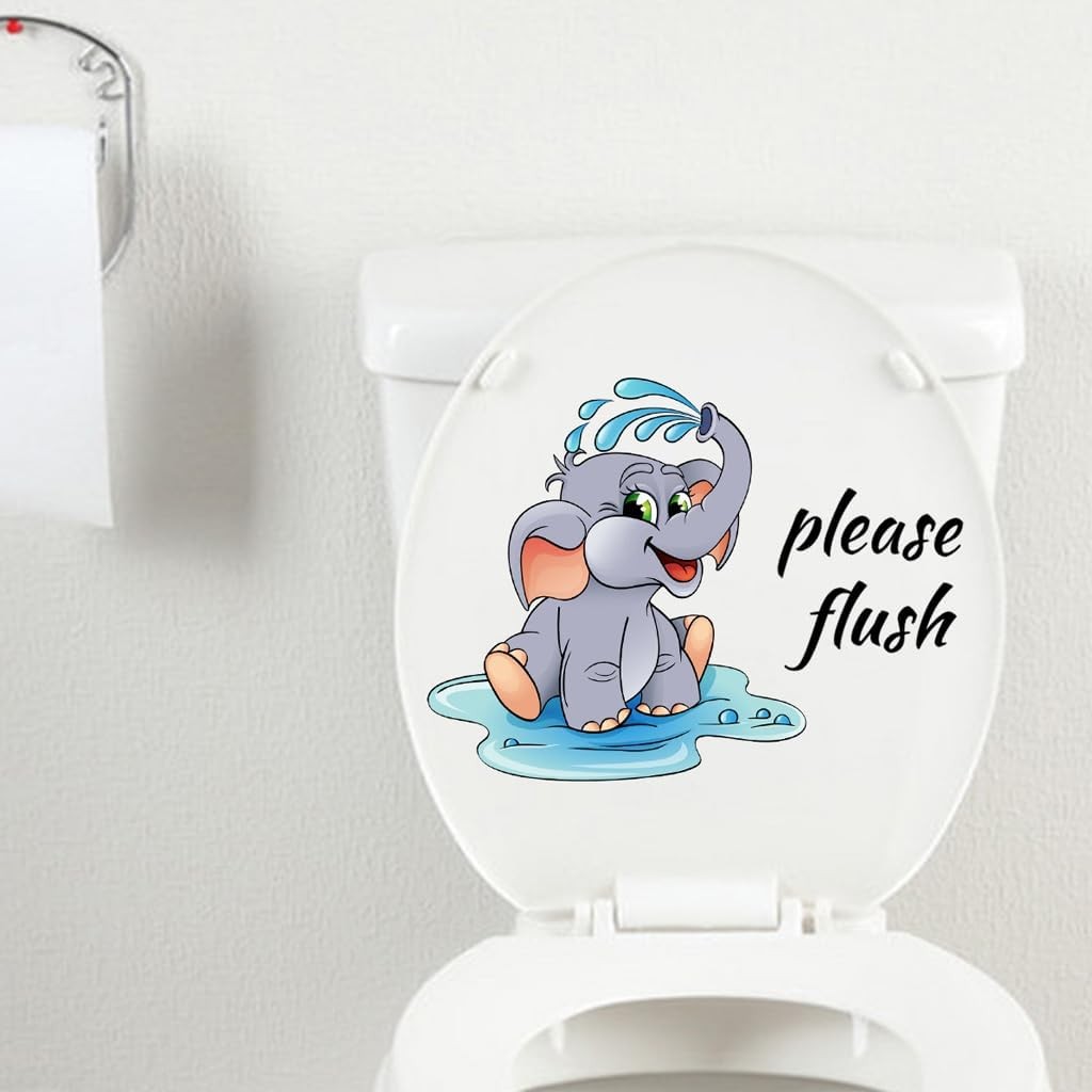 Cartoon Bathroom Stickers Cute and Removable Elephant Toilet Lid Stickers Please