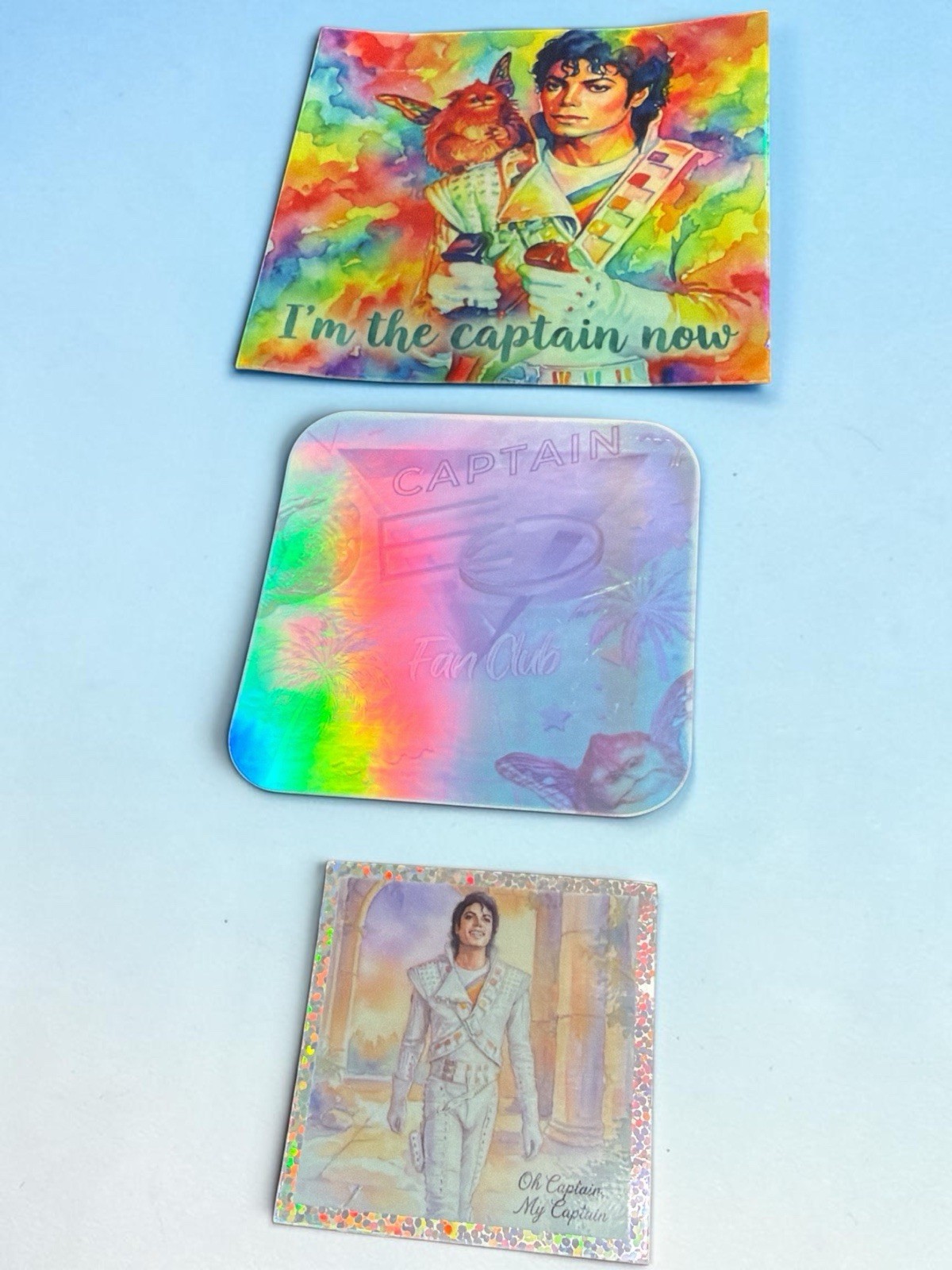 4×4, 3×3 2×2 Captain EO & Fuzzball Captain Hologram Sticker Homemade FREE SHIP