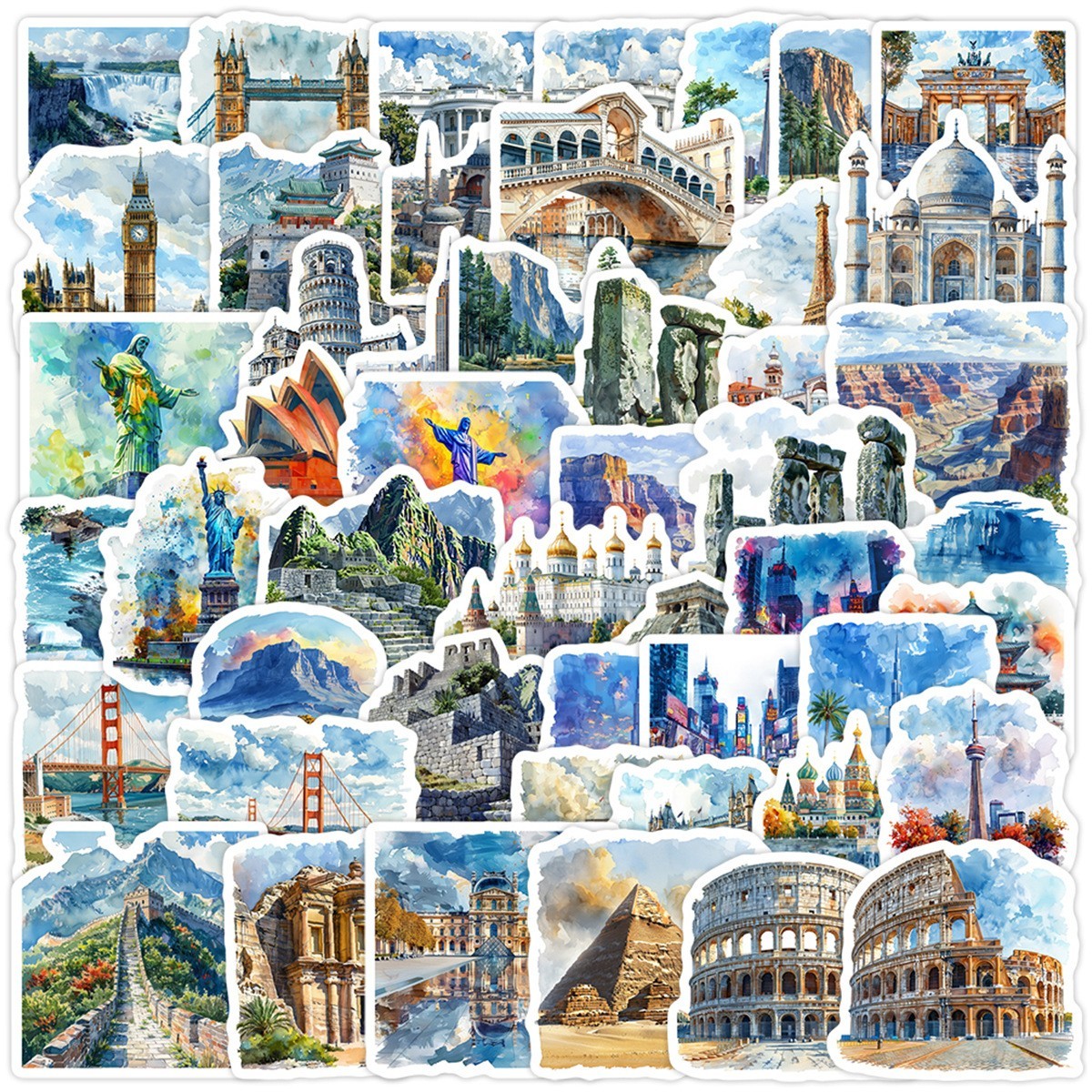 50pc Waterproof Stickers Iconic Landmarks Travel Trip Vacation Luggage Phone Car
