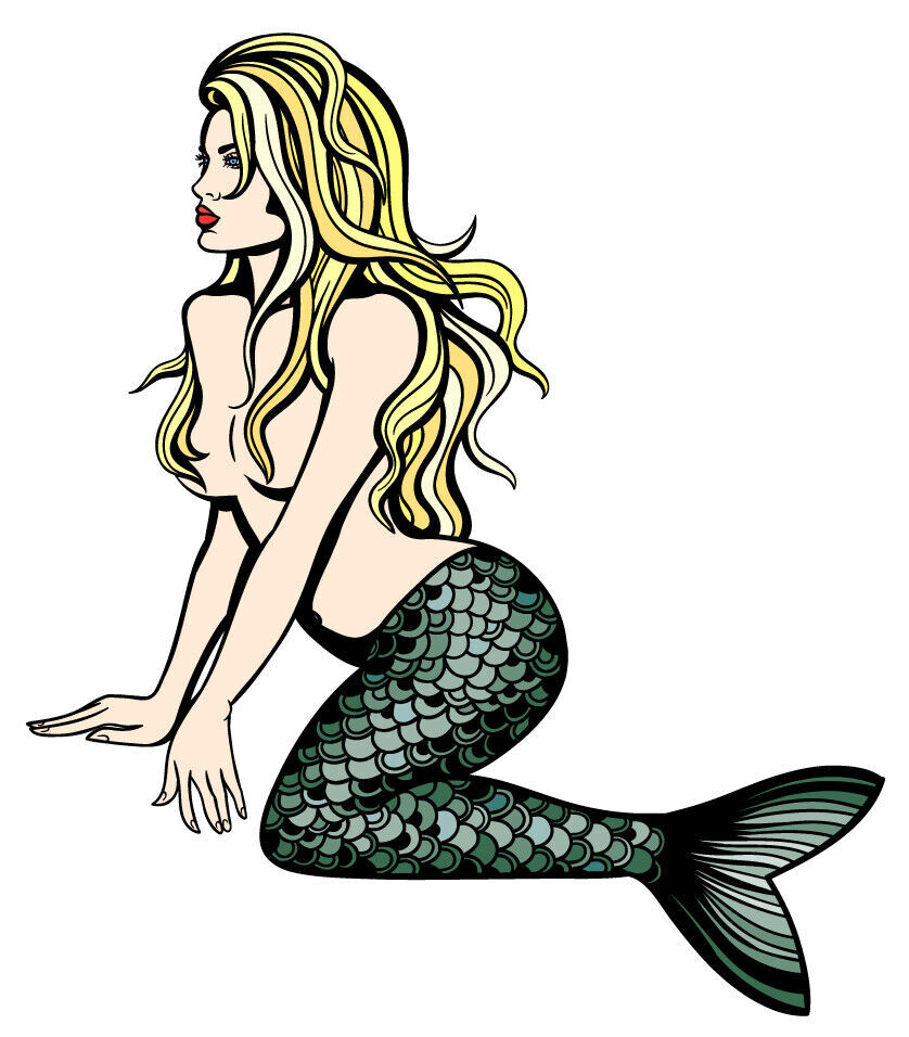 Vinyl Wall Decal Beautiful Boat Blond Mermaid Girl Nymph Ocean Sea Sticker mc008