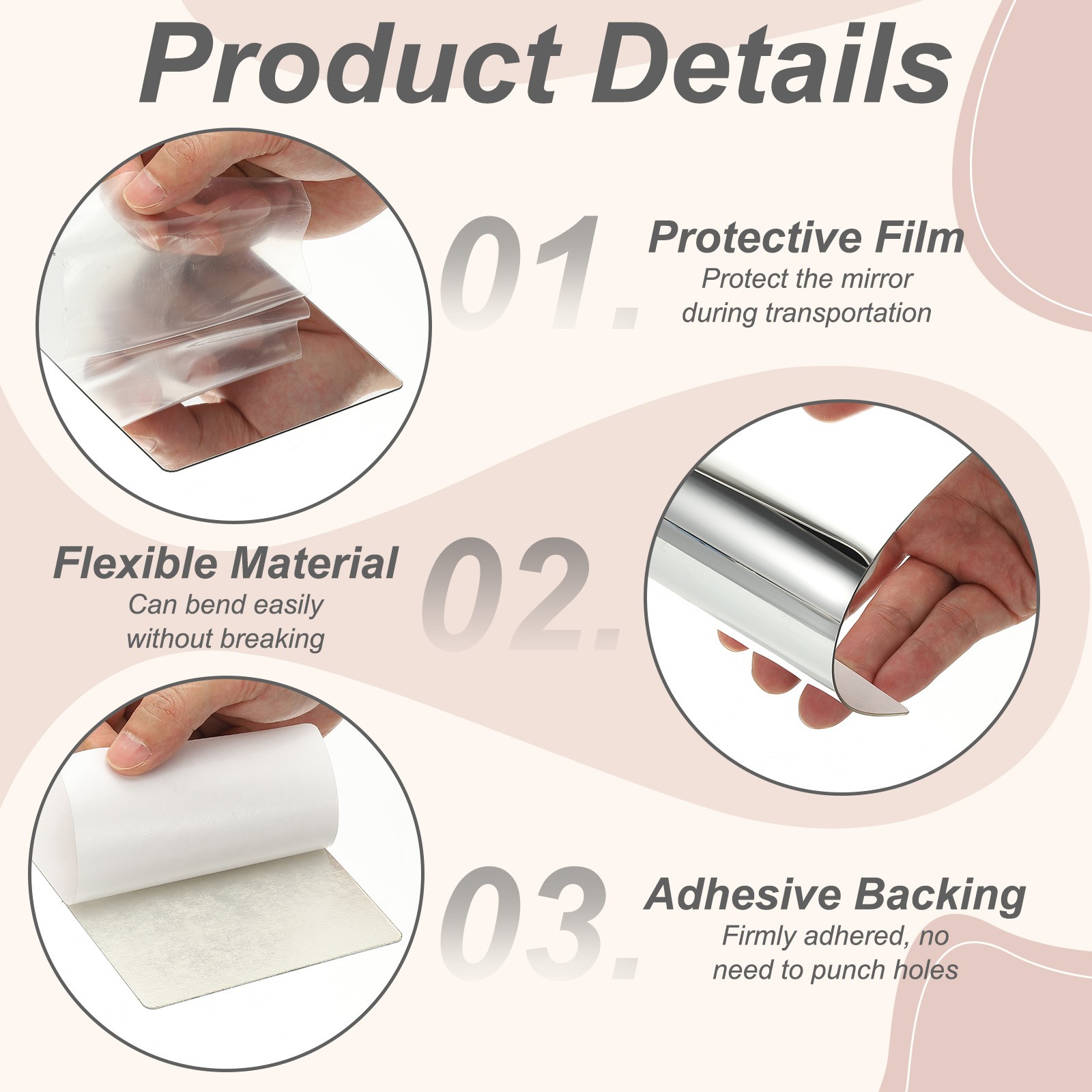 8Pcs Acrylic Mirror Sheet, 3.9×2.8" Rectangle Self Adhesive Mirror