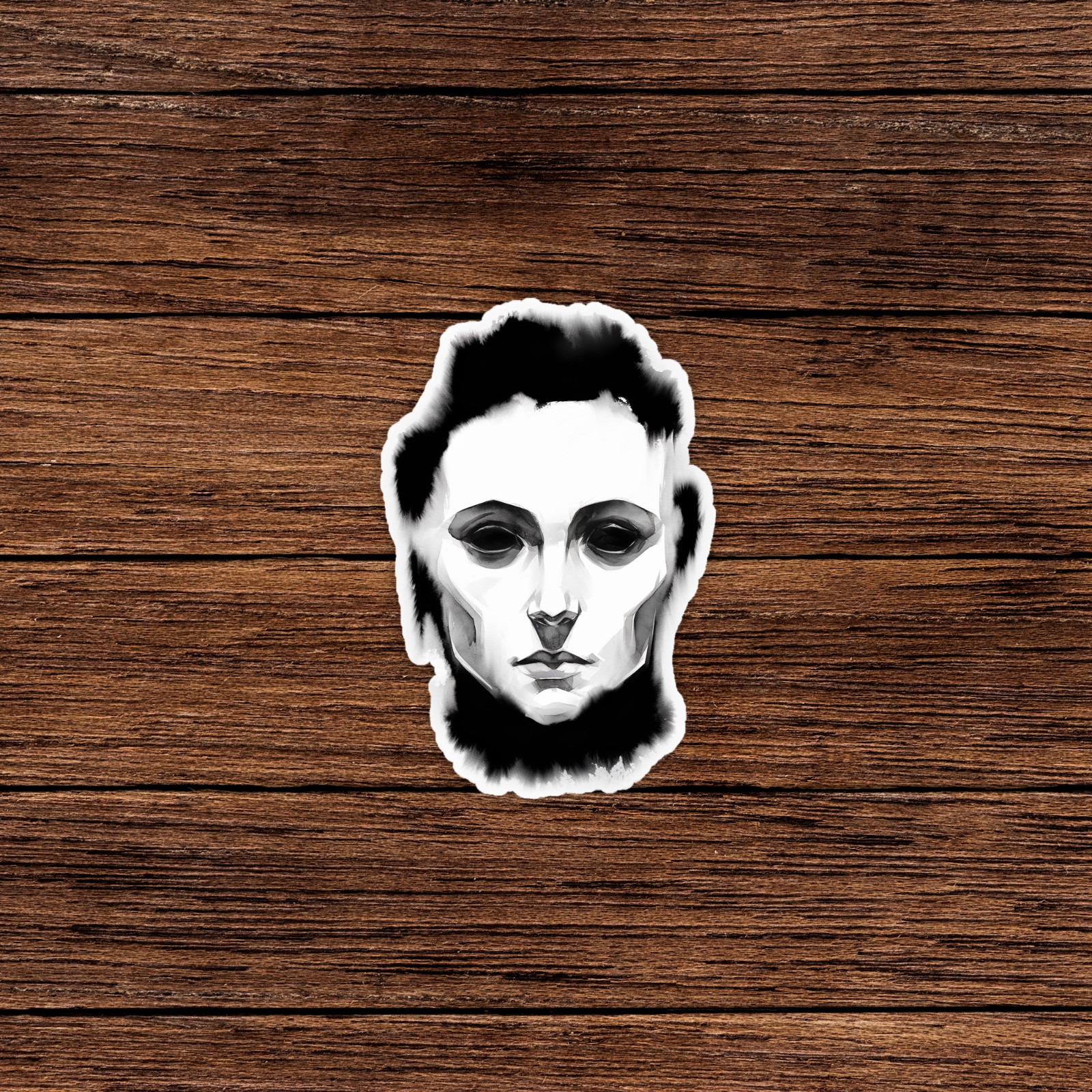 Mysterious Ink Blot Face Sticker – Monochrome Avant-Garde Art Decal #1234