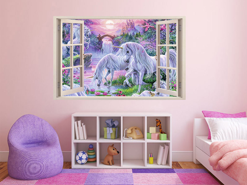 FULL COLOUR Unicorn Wall Art, Modern Transfer, PVC Decal, 3D Window, Sticker