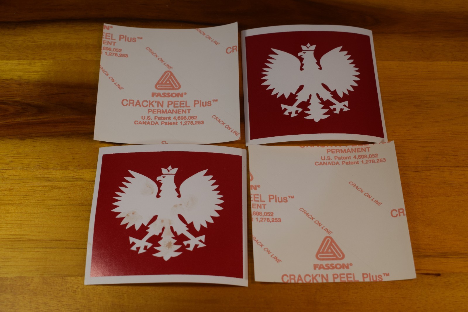Set of 4 Vintage Poland White Eagle Stickers Fasson Crack'n Peel Plus 3in X 3in