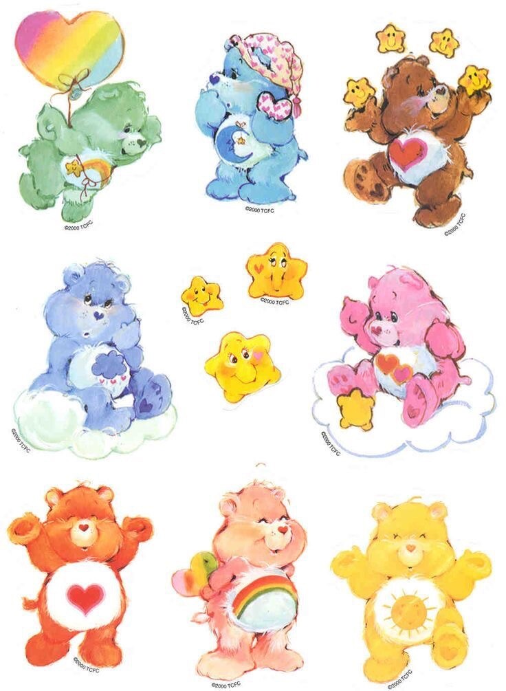 Vintage Retro Care Bears Stickers Water Resistant Glossy Reproduction