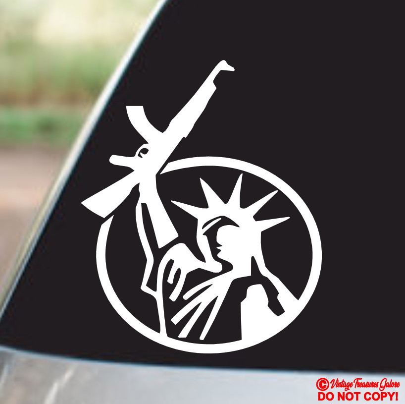 STATUE OF LIBERTY HOLDING AN ASSAULT RIFLE VINYL DECAL STICKER CAR WINDOW BUMPER