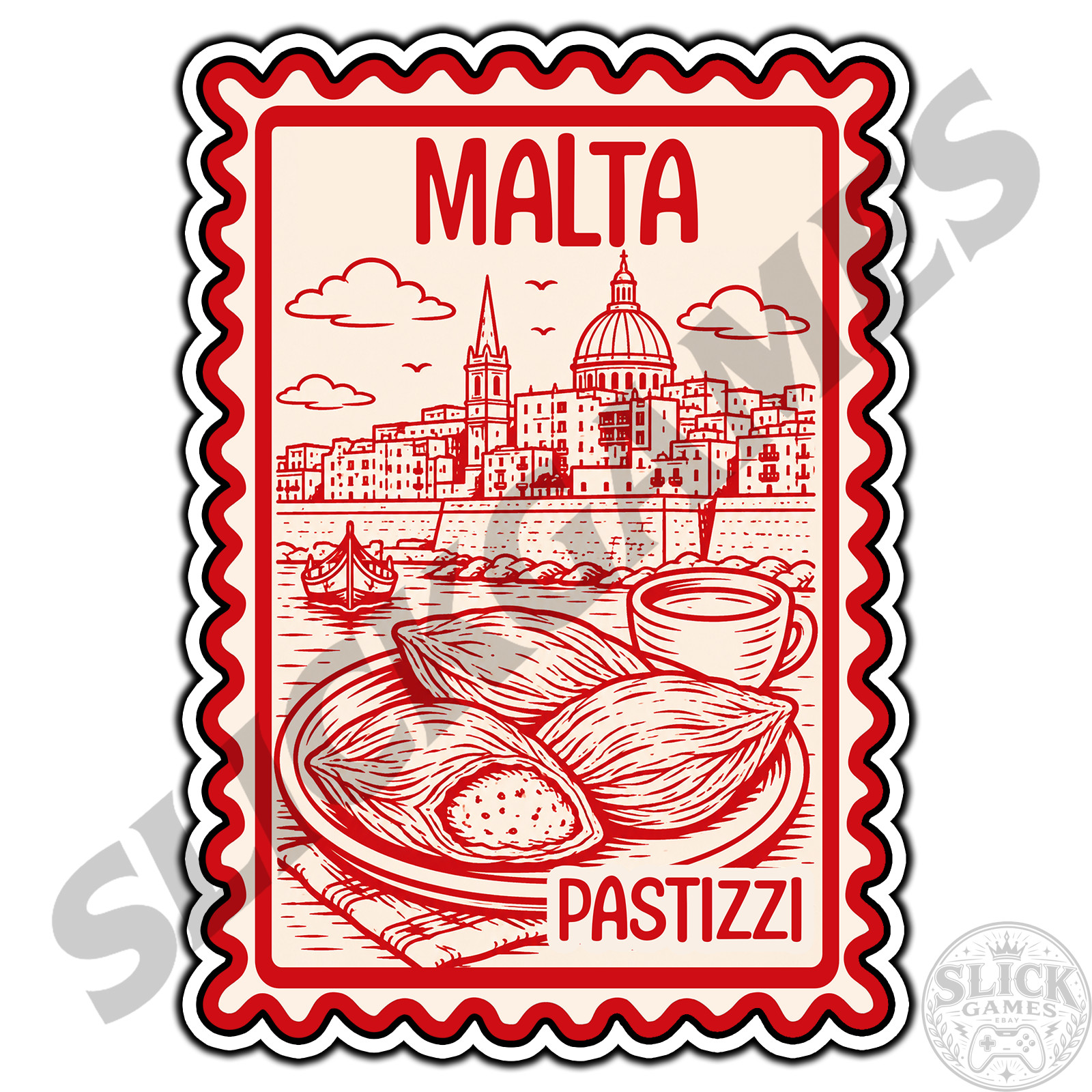 Malta Pastizzi Travel Postage Stamp Sticker #1 Waterproof Vinyl Decal Die-Cut