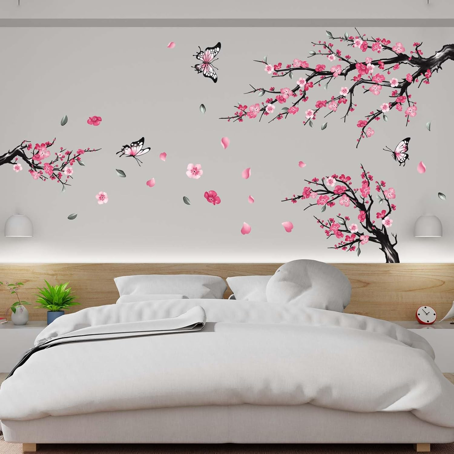 Pink Watercolor Cherry Blossom Flower Wall Stickers – Tree Branch Birds Floral C