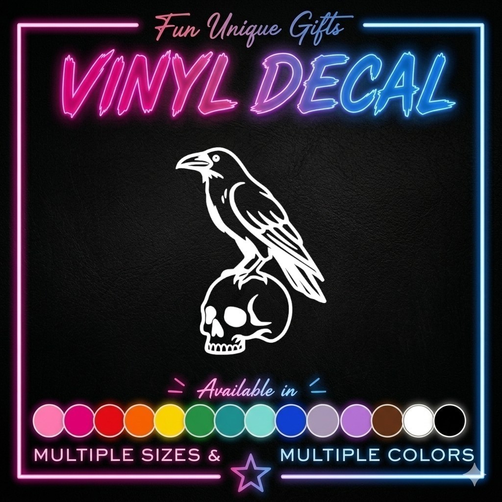 Skull & Crow Vinyl Decal Sticker -Multiple Colors & Sizes- FREE SHIPPING
