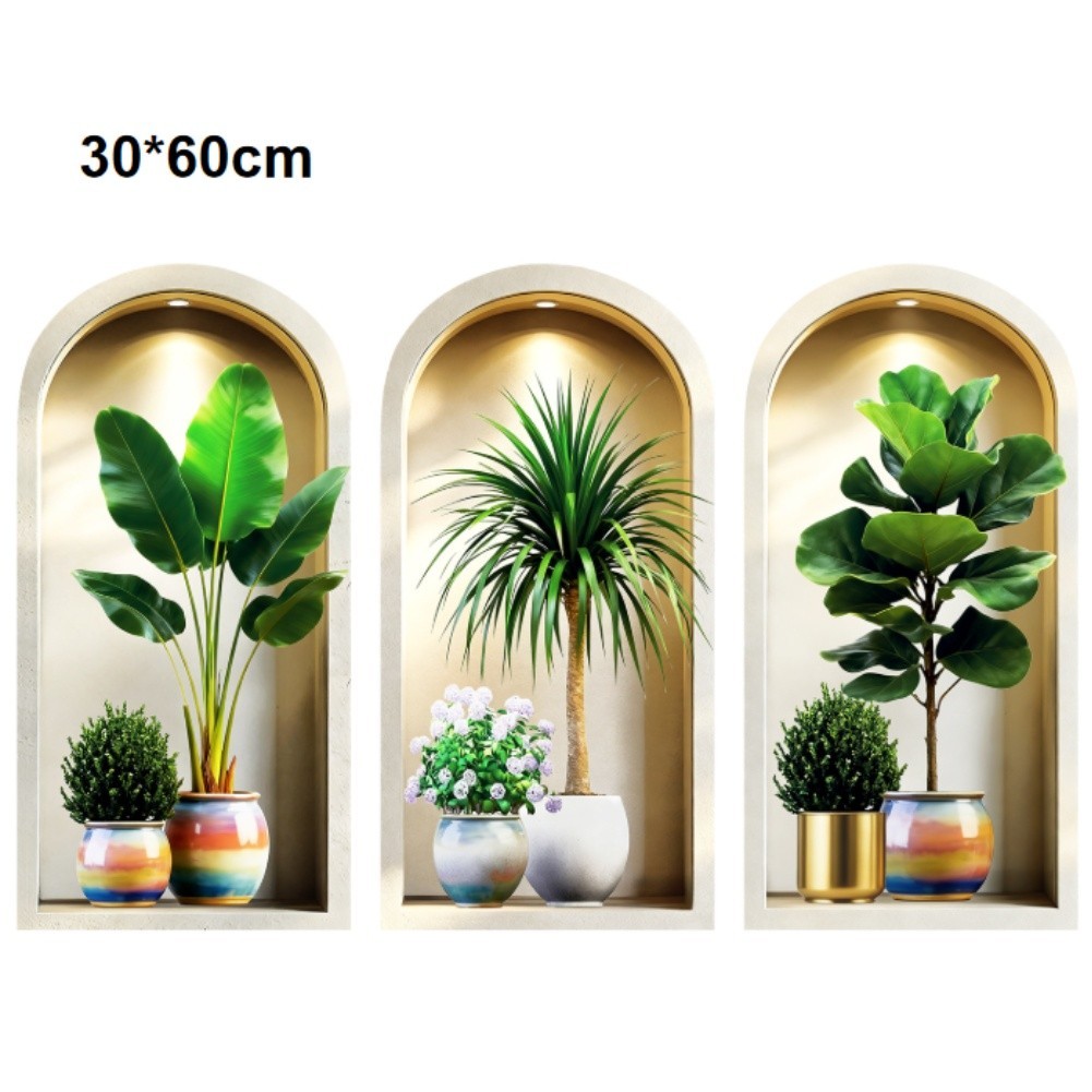 3D Potted Plant Wall Stickers 3PCS Set for Indoor For Room Decoration 40x80cm