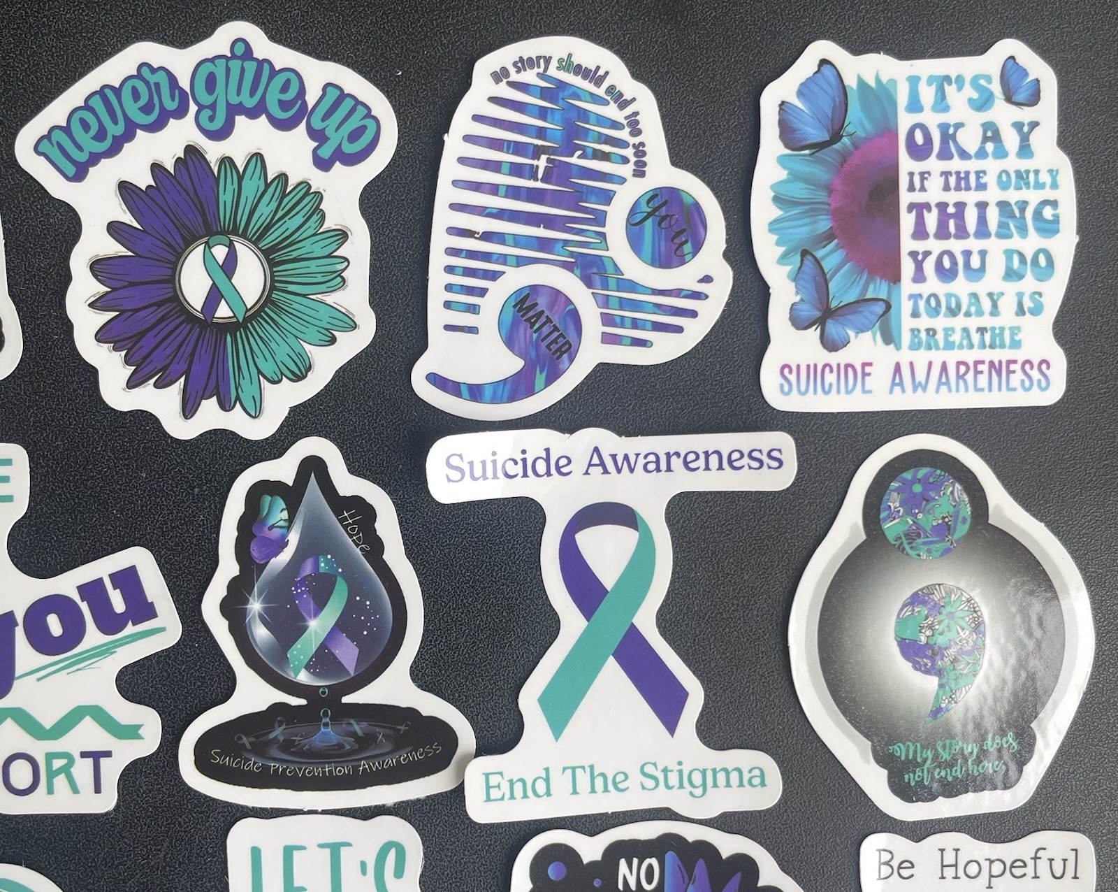 20 Suicide Prevention Awareness Stickers Purple Teal As Shown