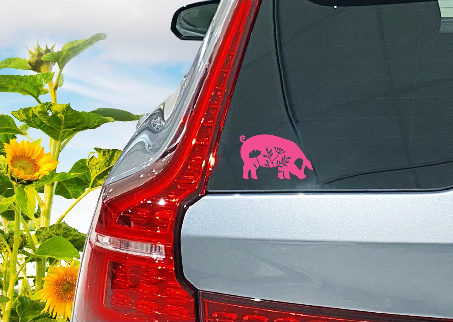 Pig & Flowers Decal Sticker Vinyl Die Cut Ranch Farm Life Love Swine Bacon Oink