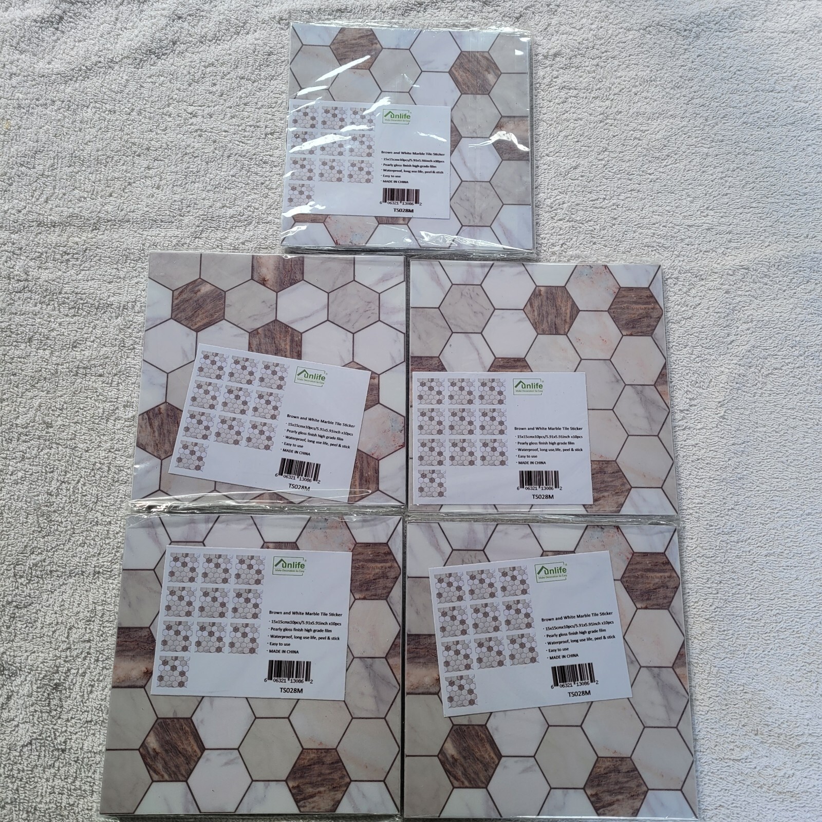 Marble 3D Tile Sticker Self-adhesive Bathroom Kitchen Decor Home Wall 5 packs