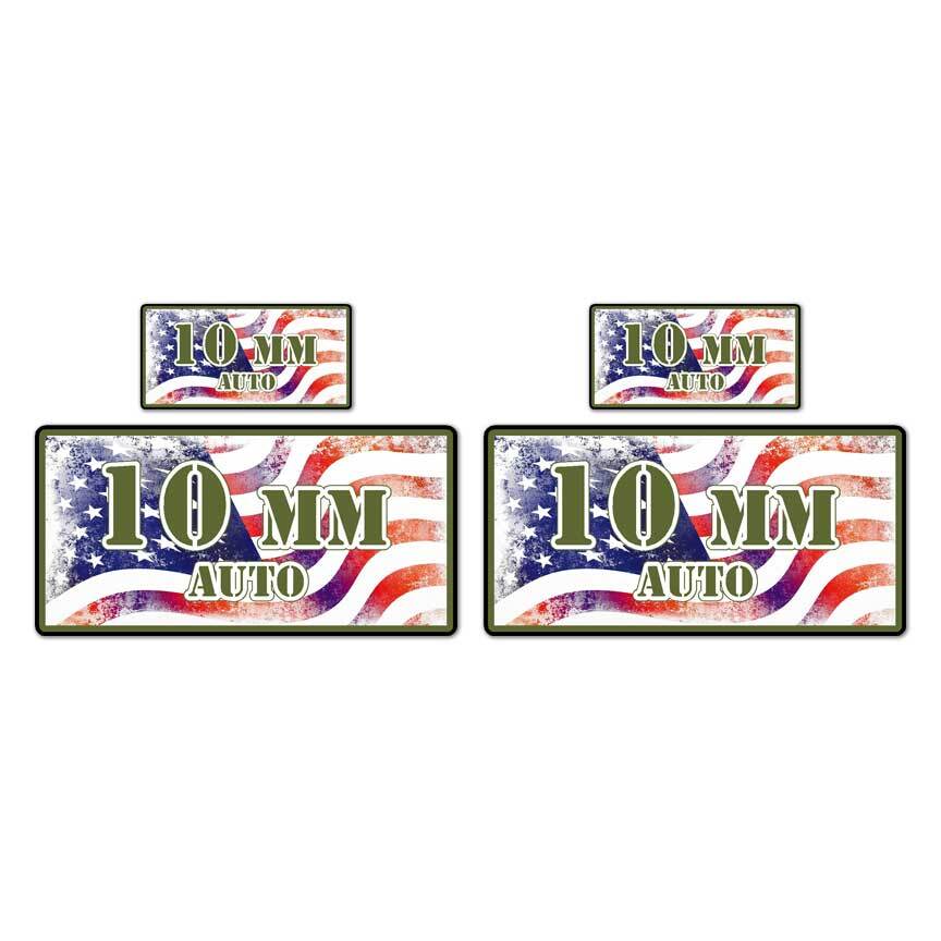 10mm Auto Ammo Box Set, Vinyl Decal Sticker, 2@ 1"x2" & 2@ 2"x4", #8325