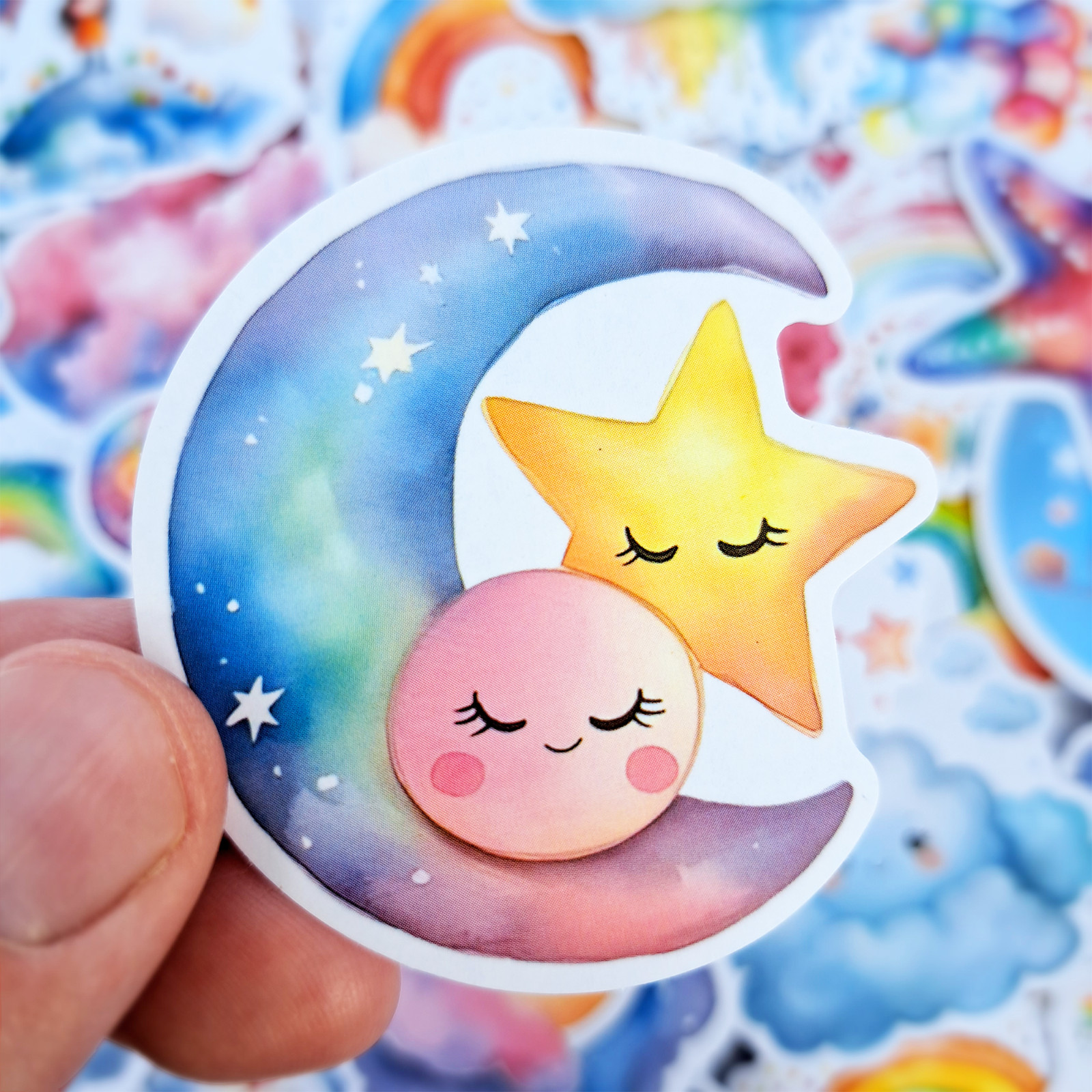 50 PCS Baby Rainbow Sticker Pack Fairytale Rabbits Fluffy Clouds Cartoon Gifts