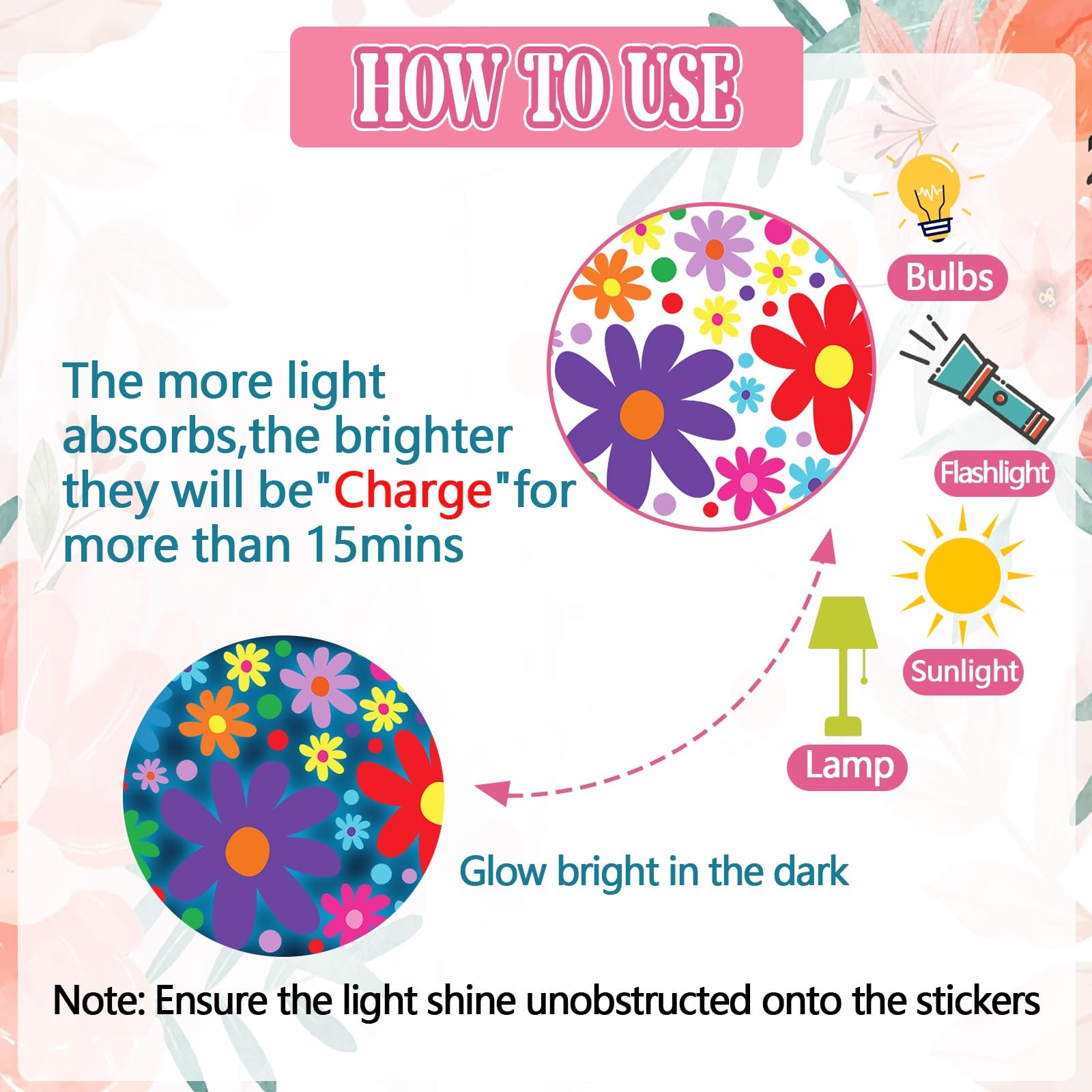 Glow in The Dark Big Daisy Wall Decals，Glowing Luminous Daisy Wall Stickers C…
