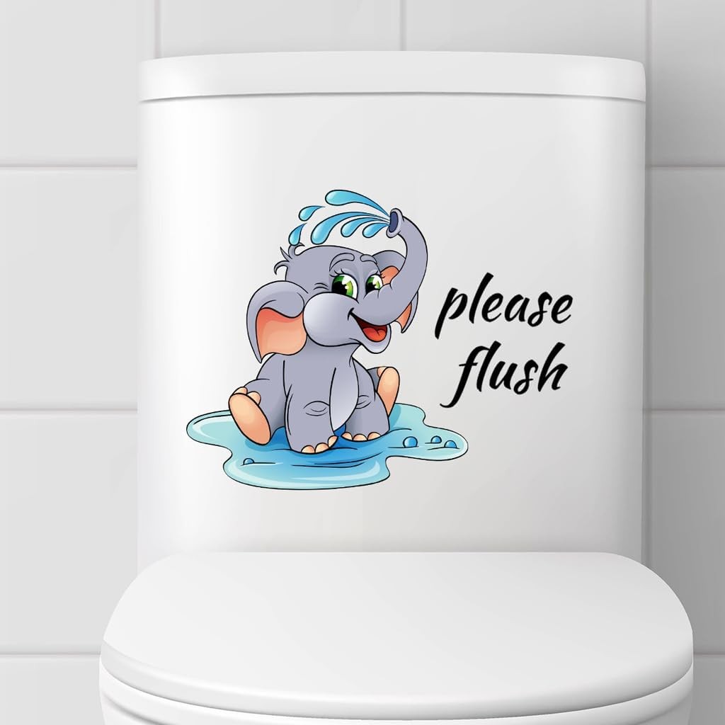 Cartoon Bathroom Stickers Cute and Removable Elephant Toilet Lid Stickers Please