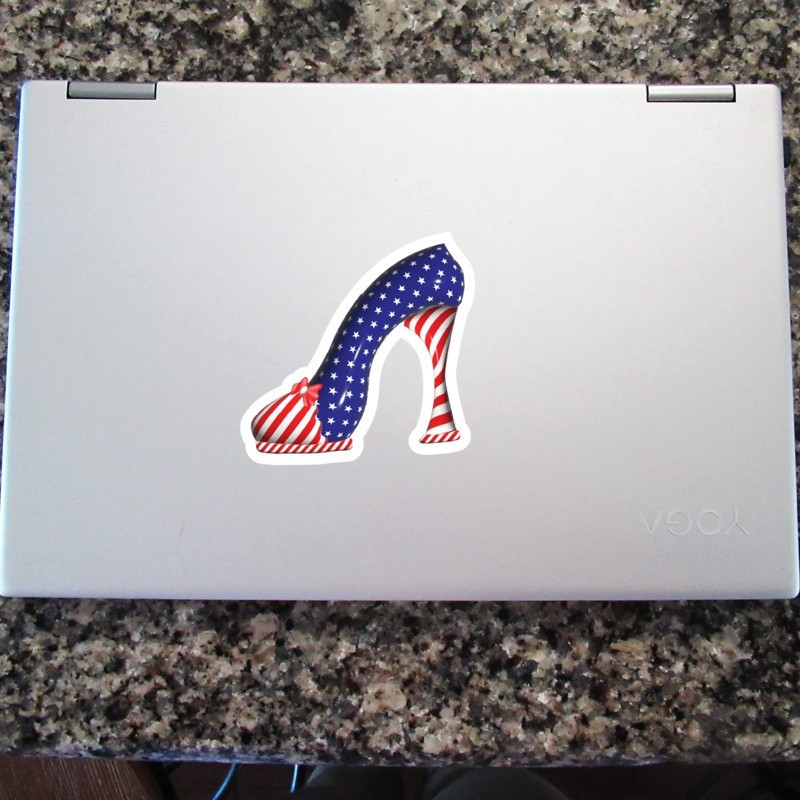 Patriotic High Heel Shoe Vinyl Sticker USA Flag Red White Blue Decal Car Bottle