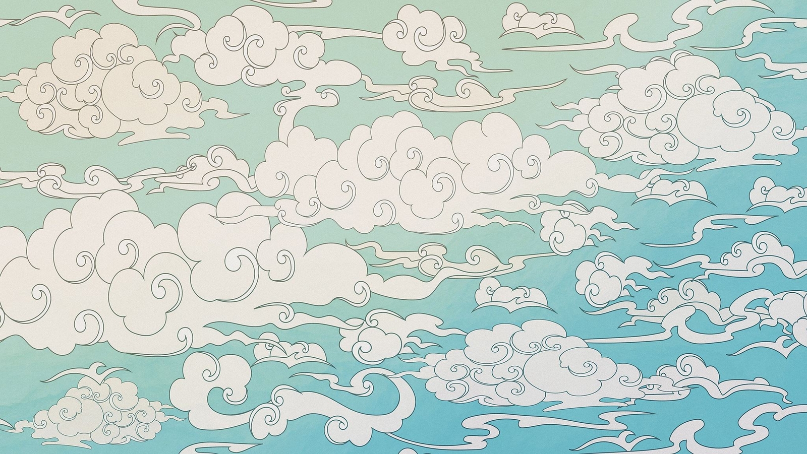 Japanese Traditional Curly Cloud in Sky Abstract Illustration Asian Decor Wall M