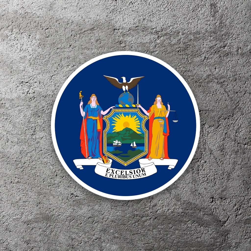 New York State Flag Vinyl Sticker 3.5" Wide – Includes Two Stickers