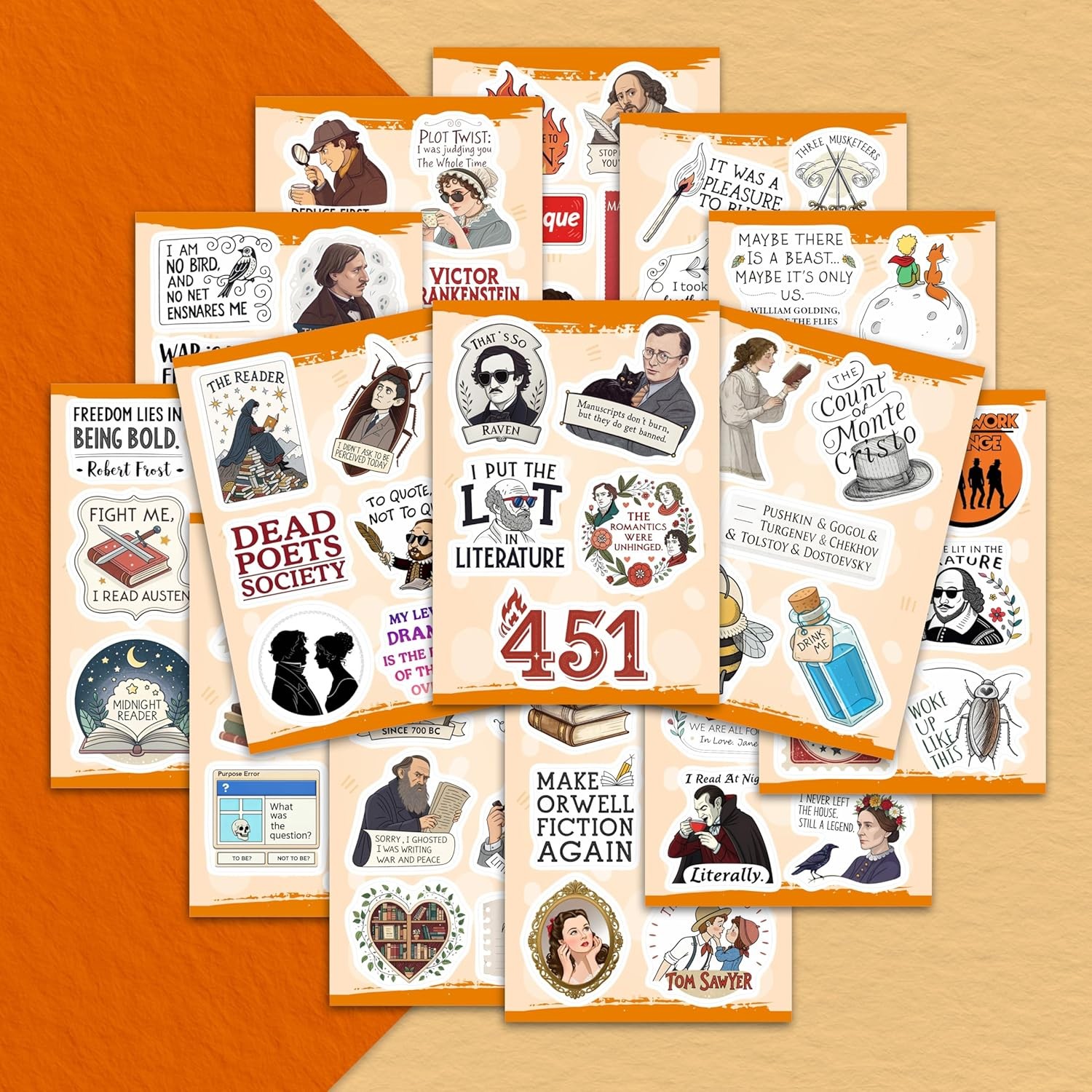 100Pcs Literature Stickers Bulk for Laptop, Water Bottle – Writing, Reading, Poe