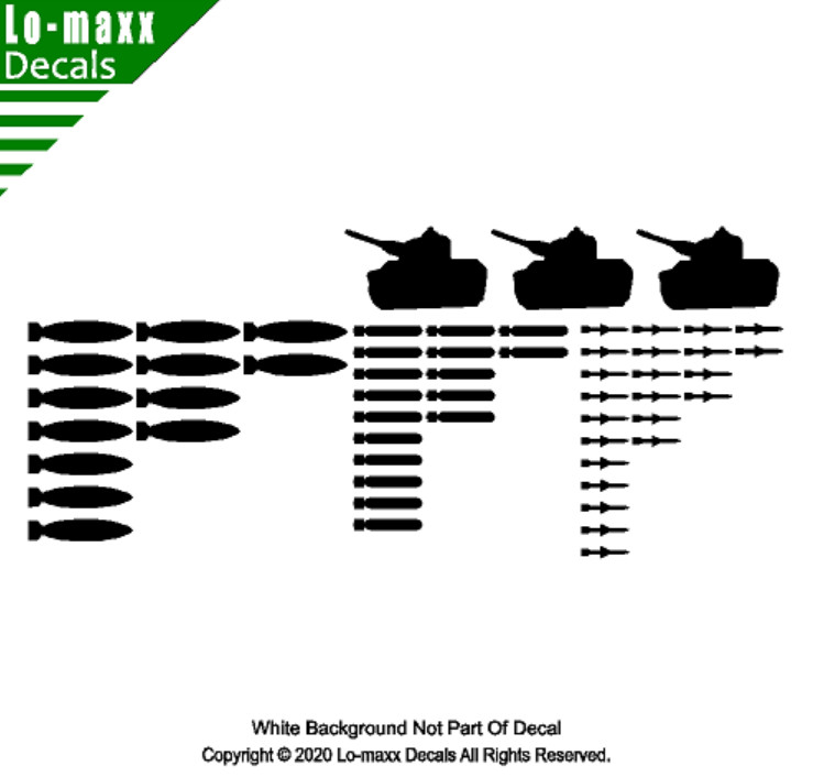 Set Of 53 Bombs And 3 Tanks Military Aircraft Kill Markings Die Cut Vinyl Decal