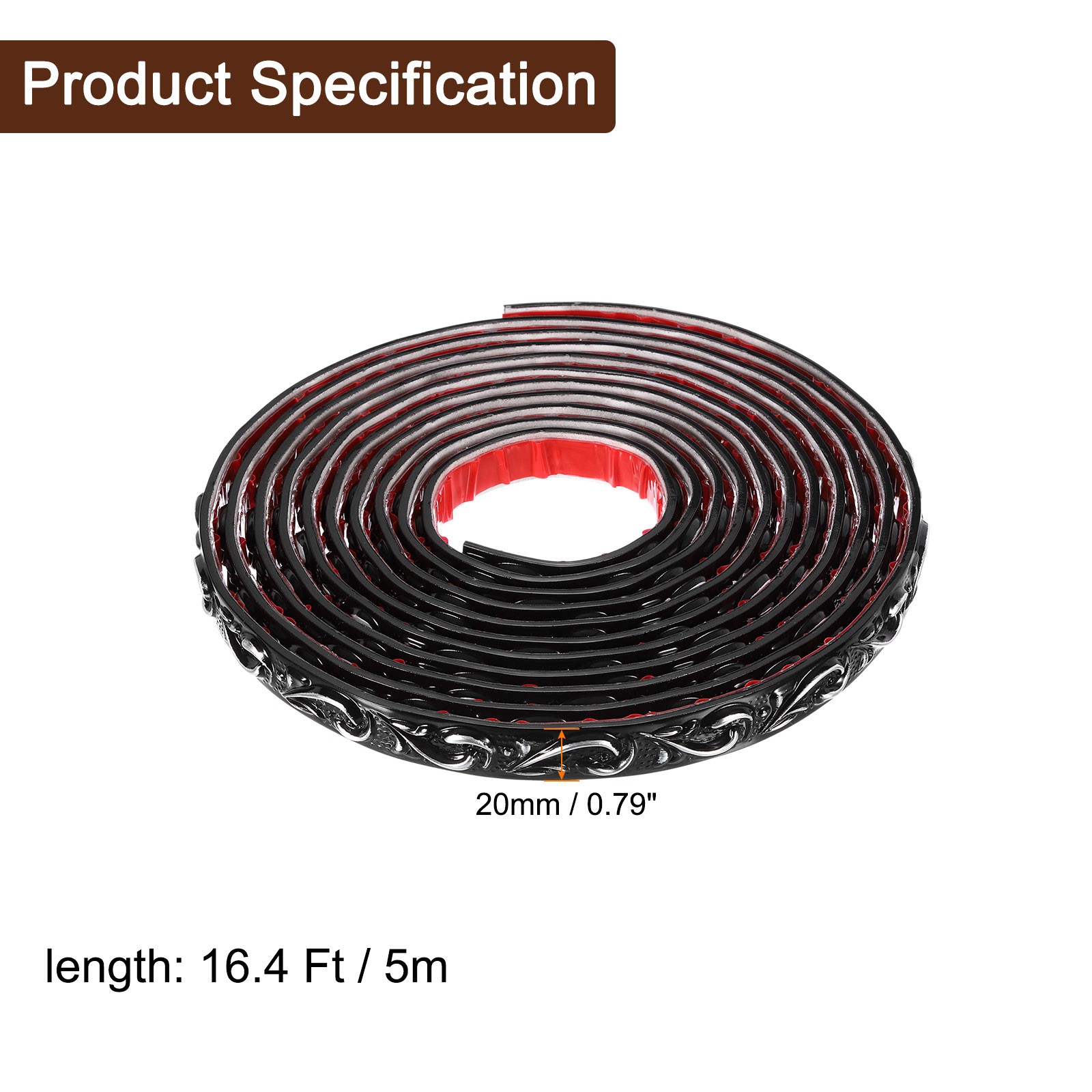 Flexible Wall Trim Molding 16.4Ft x 0.79Inch Adhesive, Wave Black Silver