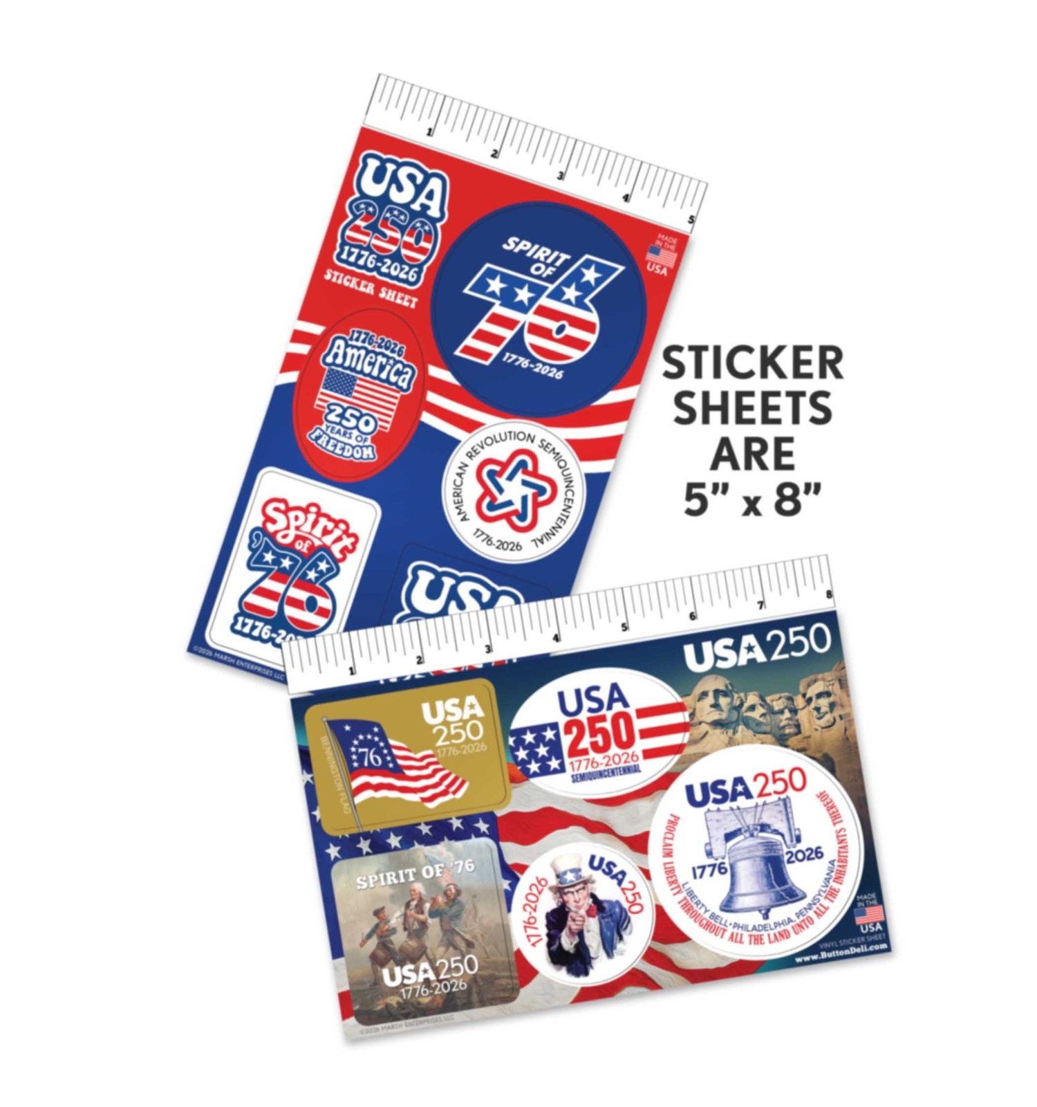 USA America Sticker Sheets – 2 Designs – America, Semiquincentennial 250 Freedom
