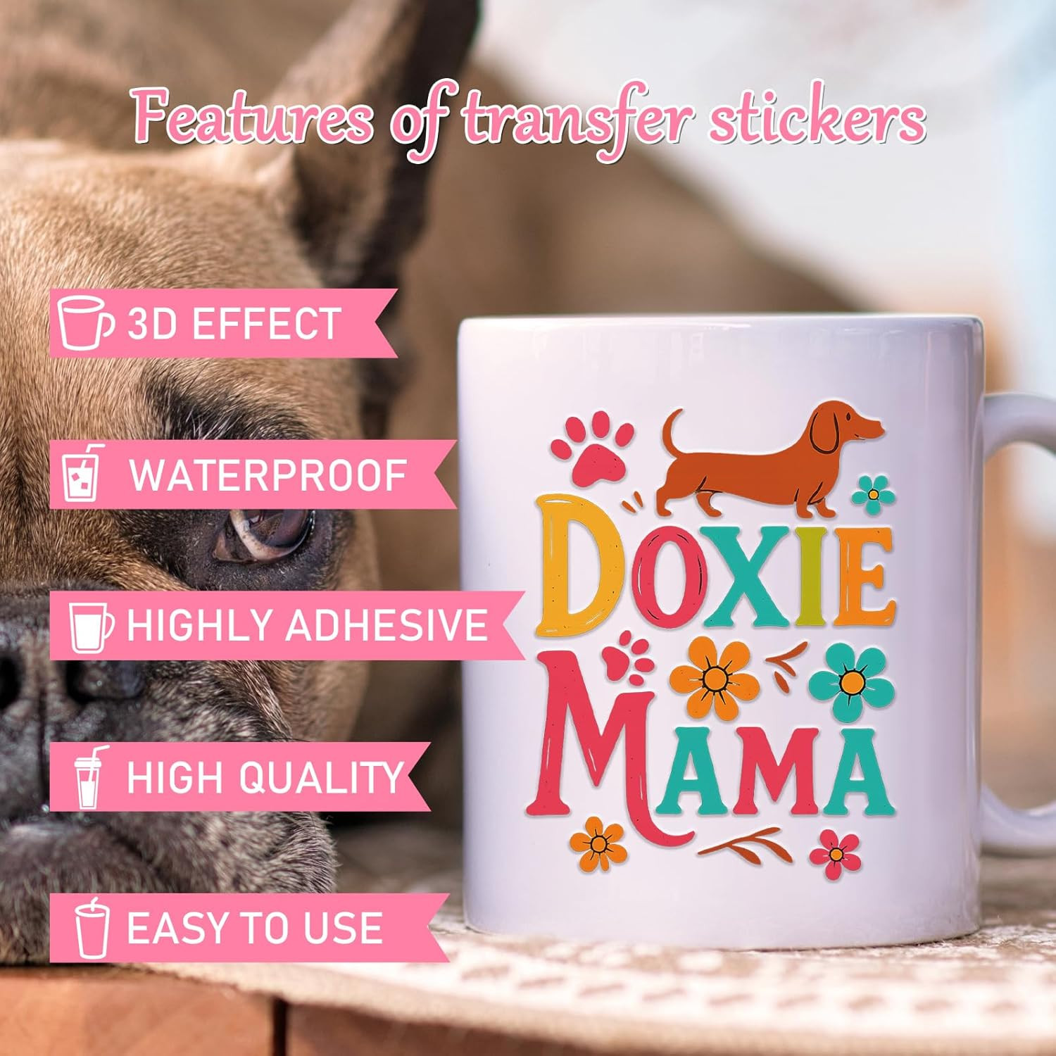UV DTF Cup Stickers – 20 Pcs Dog Mom UV DTF Cup Wraps for 16 Oz Cute Puppy Anima