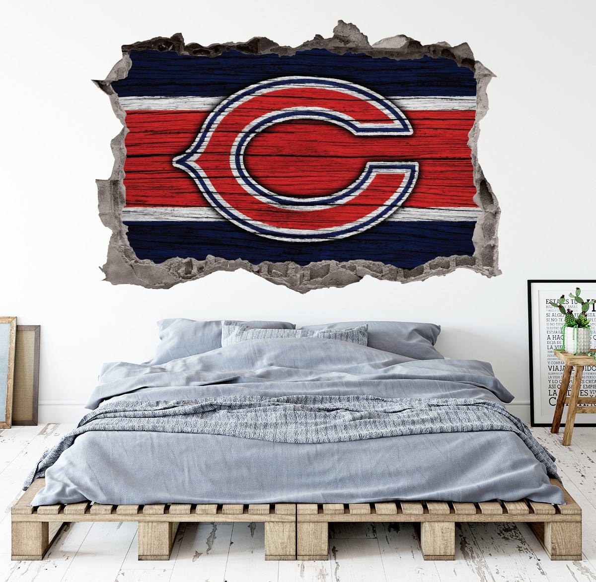 Chicago Bears Wall Art Decal Logo 3D Smashed Football Print Decor Sticker WL-174