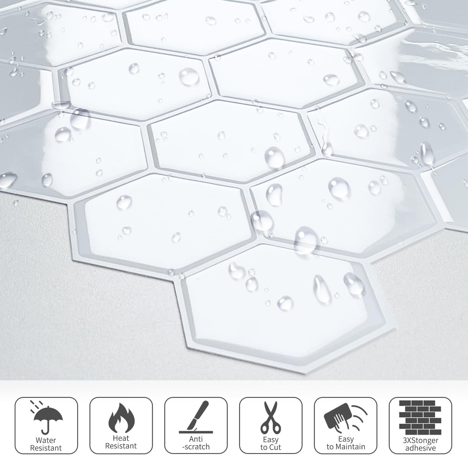 10-Sheet Hexagon Peel and Stick Kitchen Backsplash Tiles,Honeycomb Waterproof…