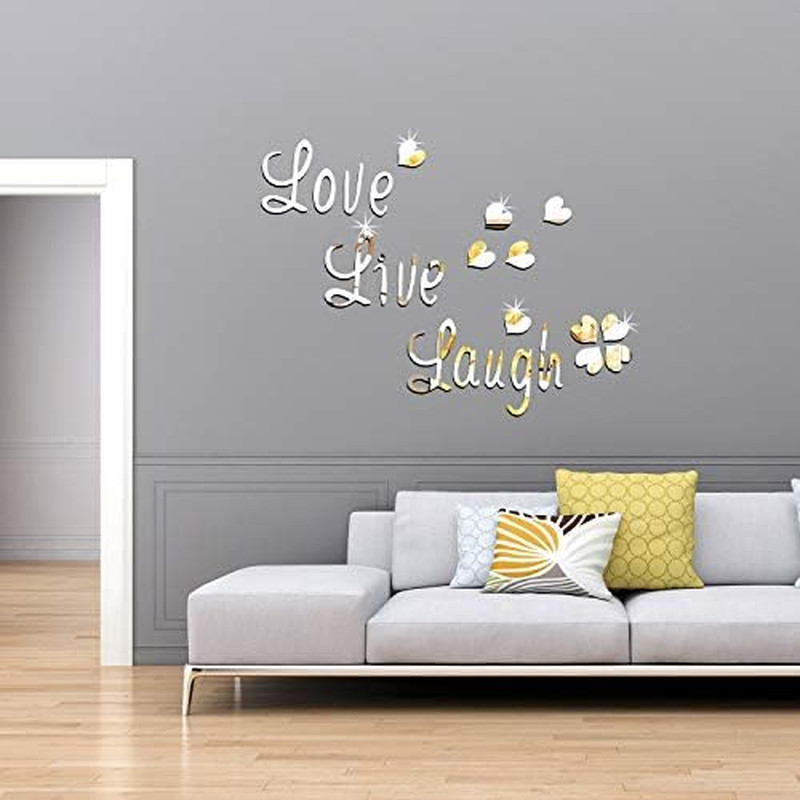 24 Pcs 3D Acrylic Mirror Wall Decor Stickers, Heart Letters Wall Decals, DIY Rem