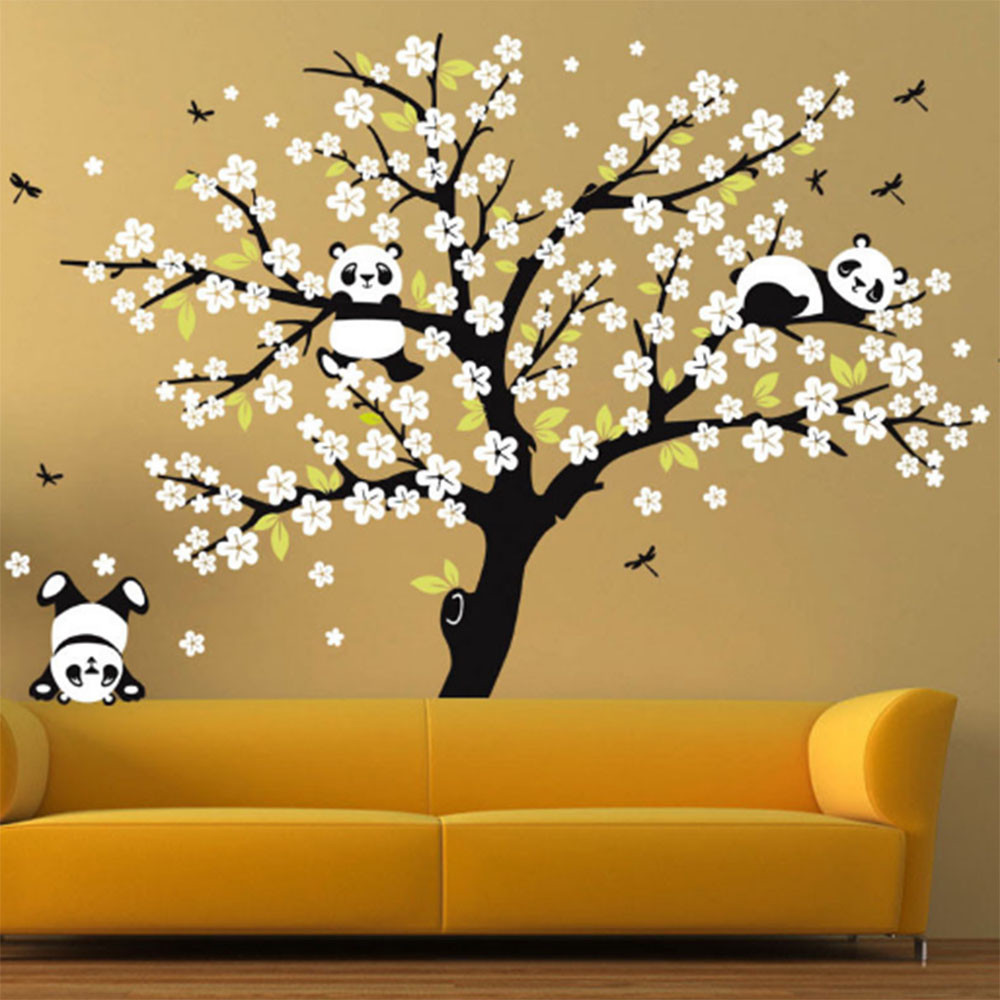Wall Decal Removable Mural Sticker lovely Panda on flower Tree Wall Decoration
