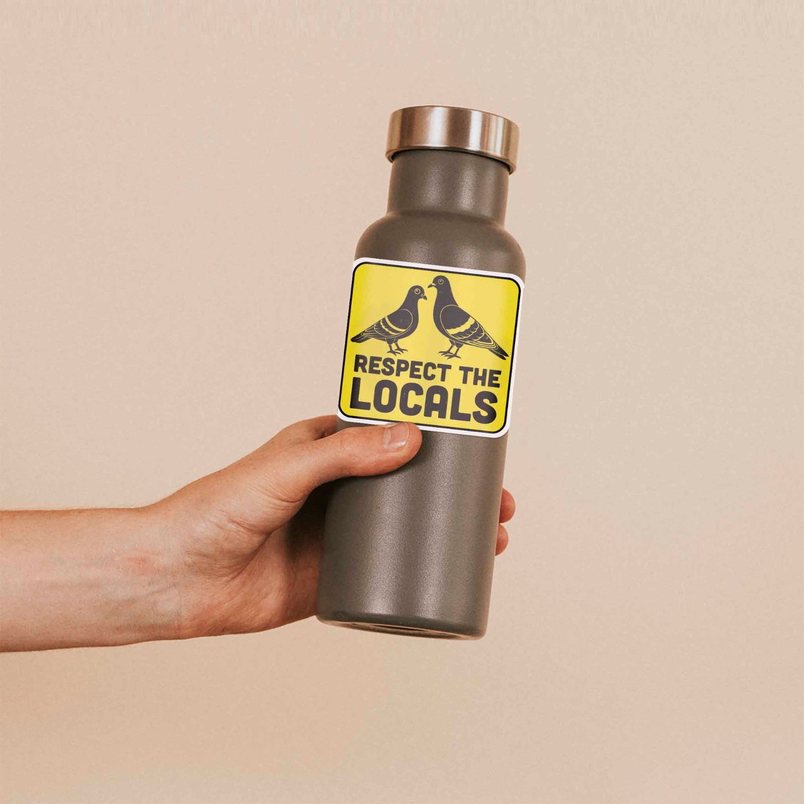 Respect the Locals Pigeon Sticker – Funny City Bird Decal for Water Bottle