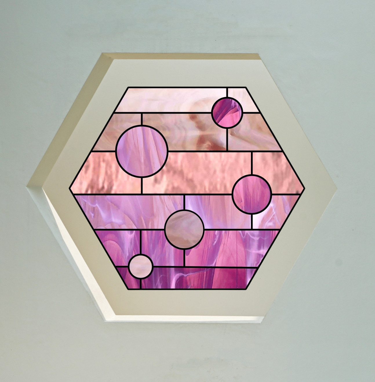 Pink Hexagon Faux Stained-Glass WINDOW CLING Size 9.3" Repositionable Vinyl