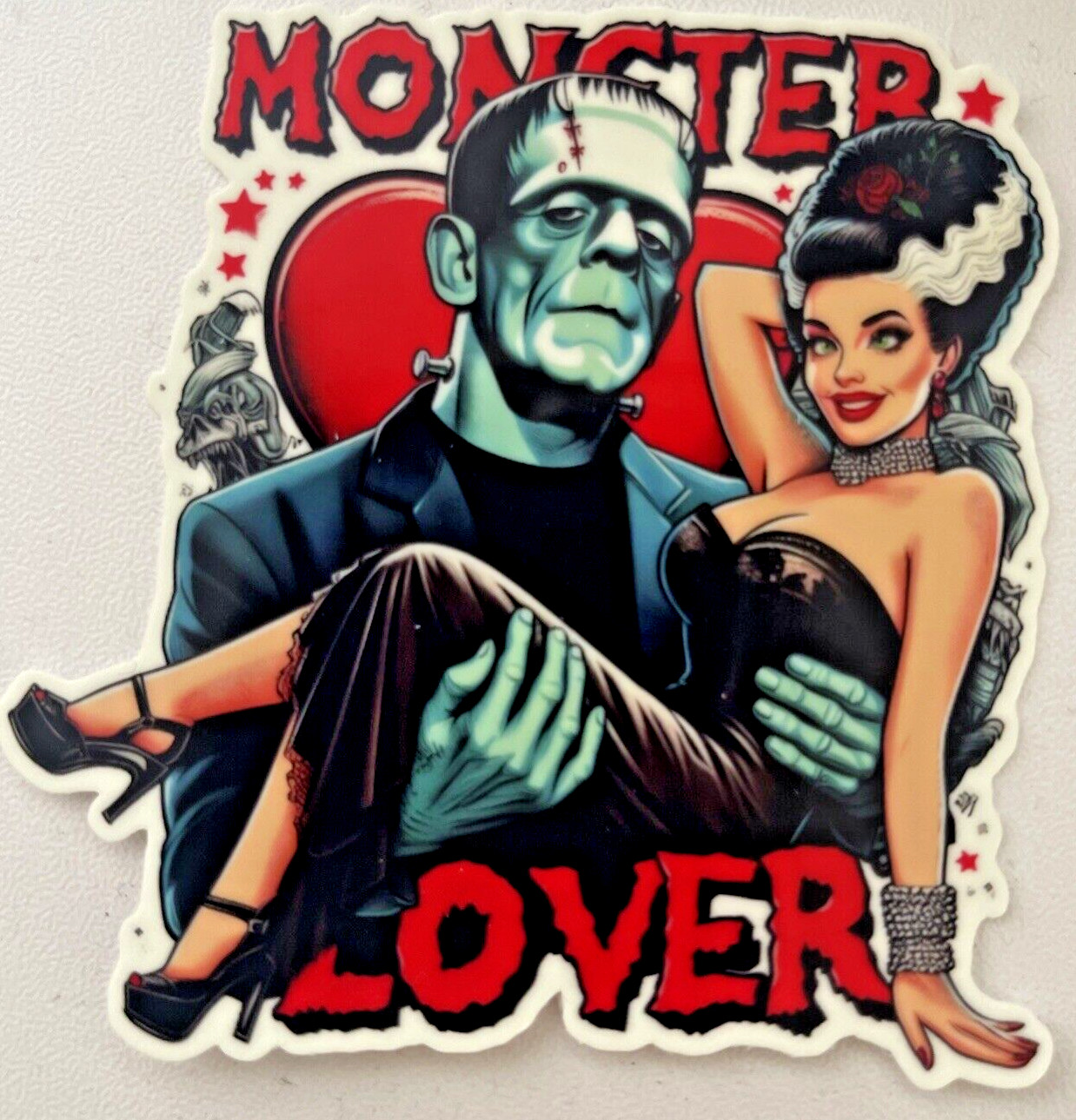 Halloween Sticker Decal Monster Lover Frankenstein Mrs. Hearts GLOW DARK Horror