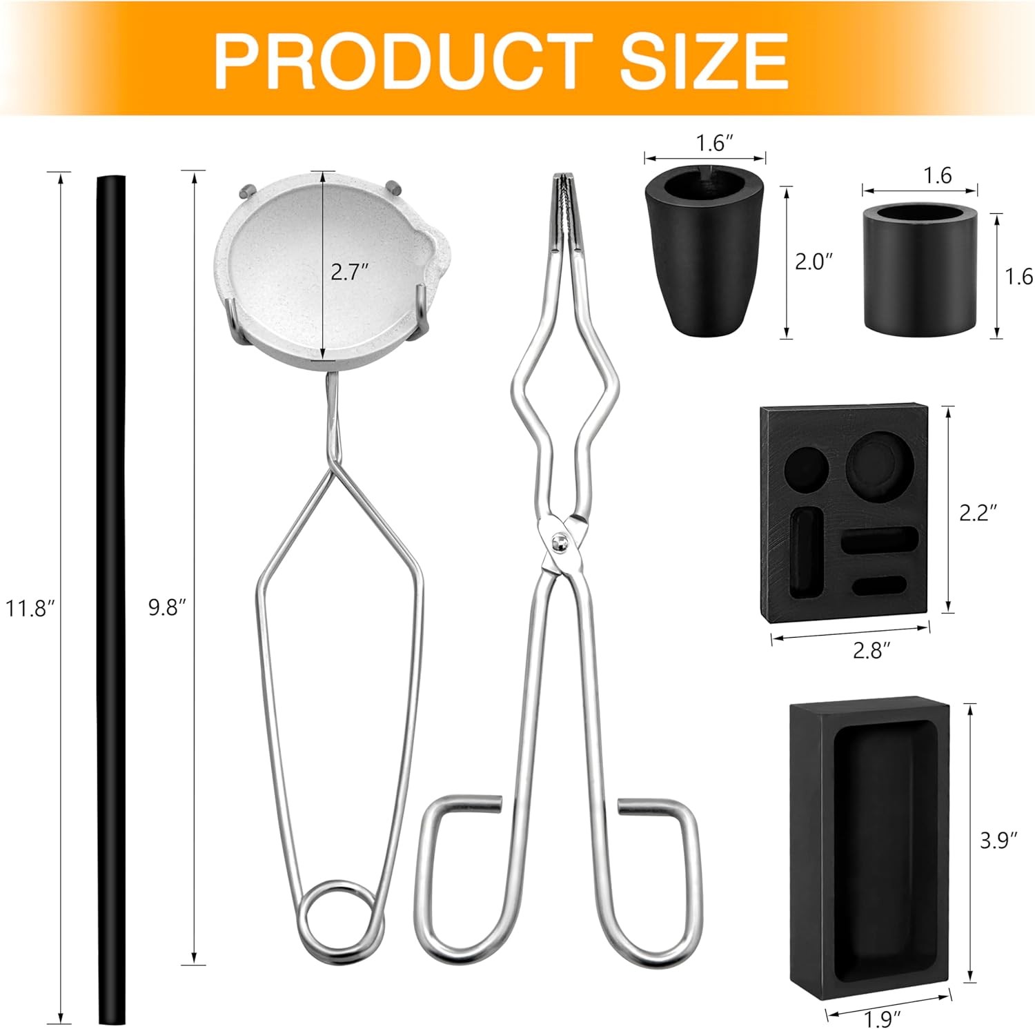 8 Pcs Crucible kit, Graphite Torch Melting Casting Kit- Gold Melting Kit- Metal
