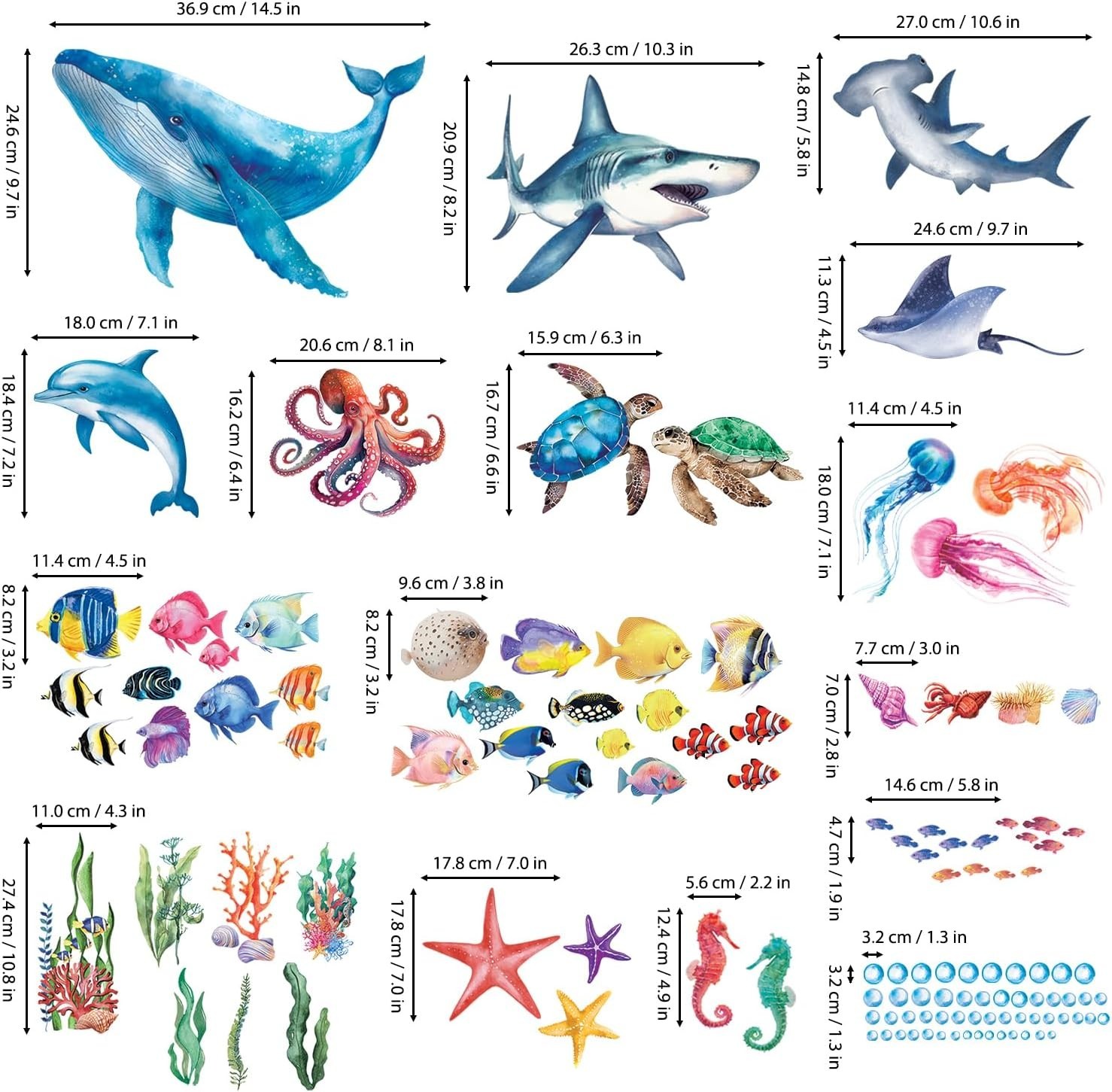 DECOWALL DS12-8078 Sea Creature Wall Stickers Decals Kids Under The Sea