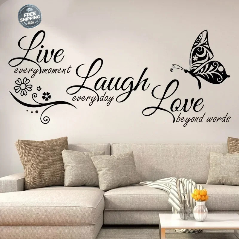 Live Laugh Love Butterfly Flower Wall Sticker Modern Home Decor Vinyl