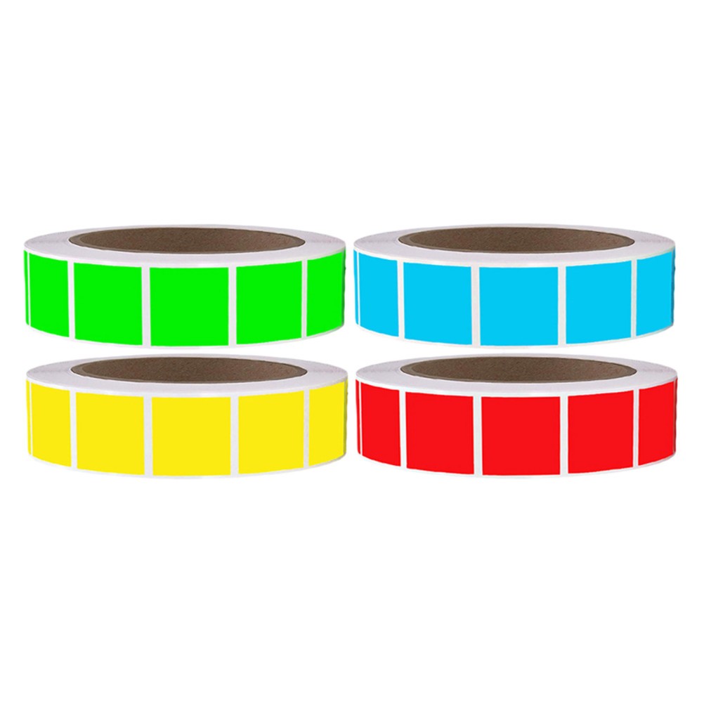 4 Rolls Square Adhesive Labels: Multi-Color Writable Square Stickers Rolls 1 X