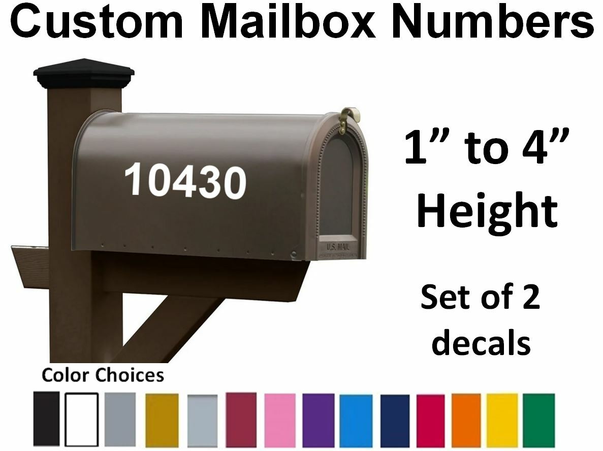 SET OF 2 – Custom Mailbox Numbers Solid Colors Vinyl Decals Stickers House