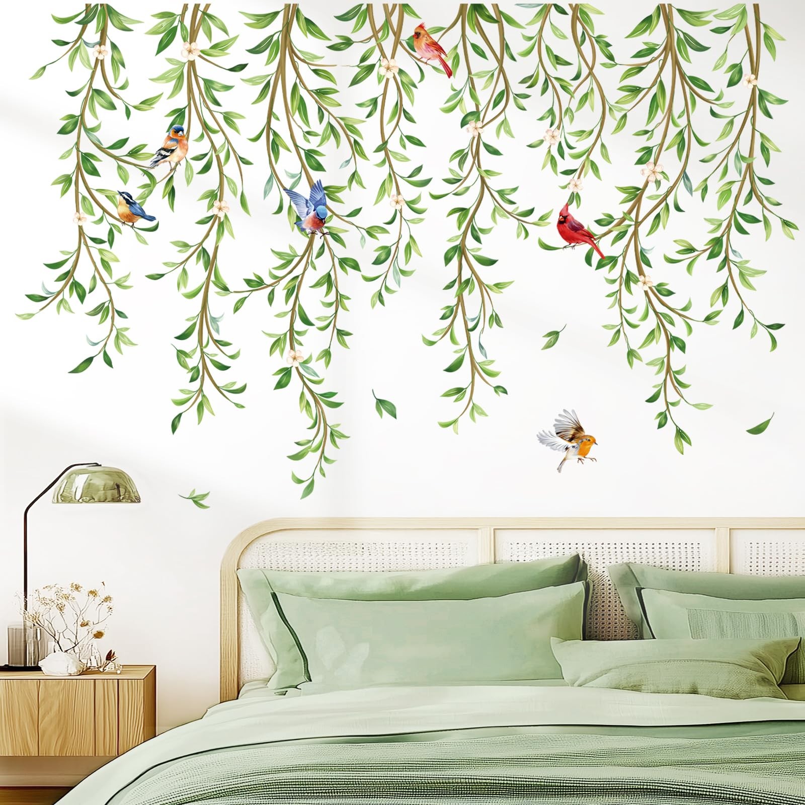 Peel and Stick Green Vine Wall Art Decals for Bedroom and Living Room