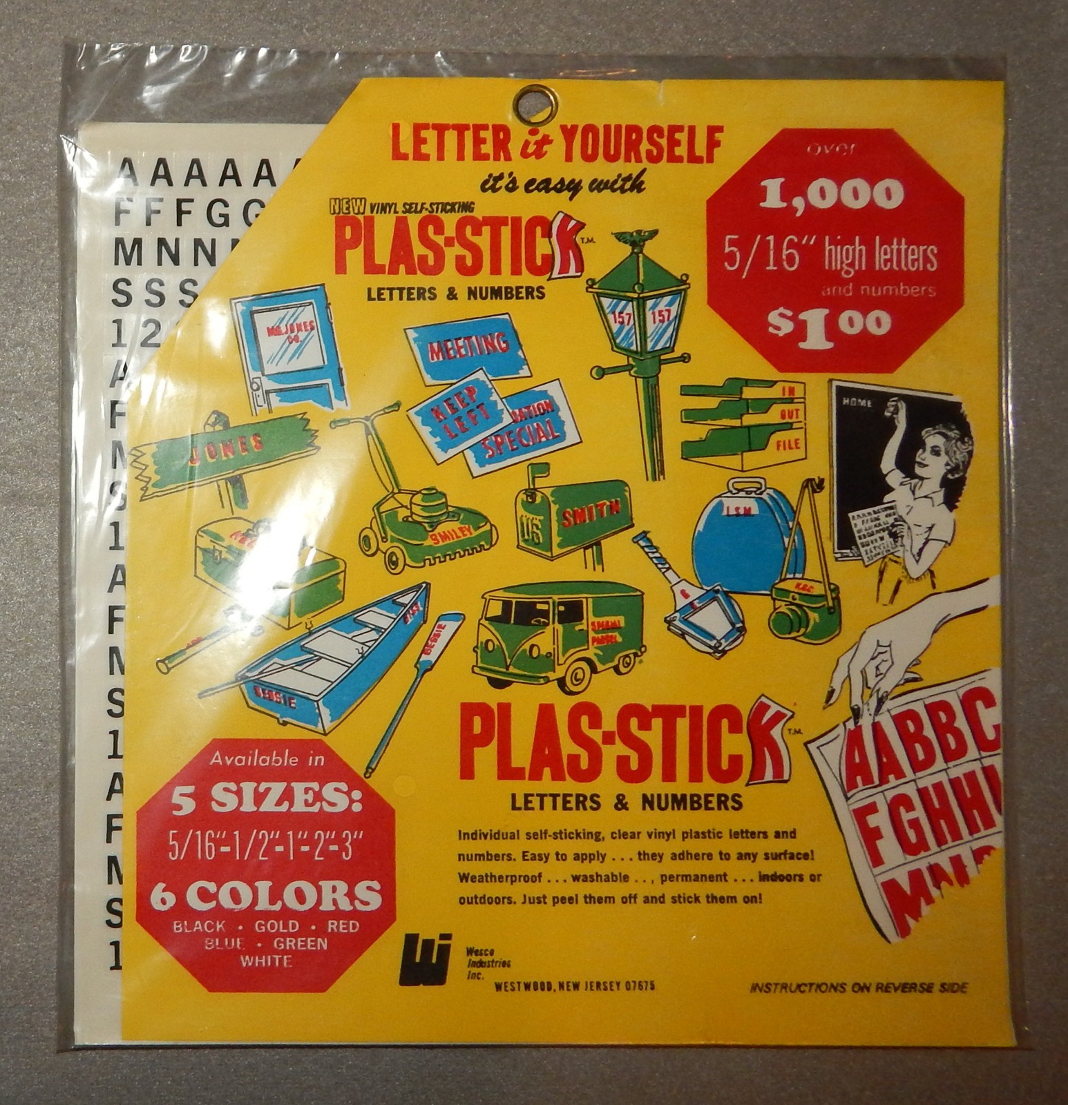 Vintage 5/16" PLAS-STICK Black Letters & Numbers, 1000+ pieces – new old stock