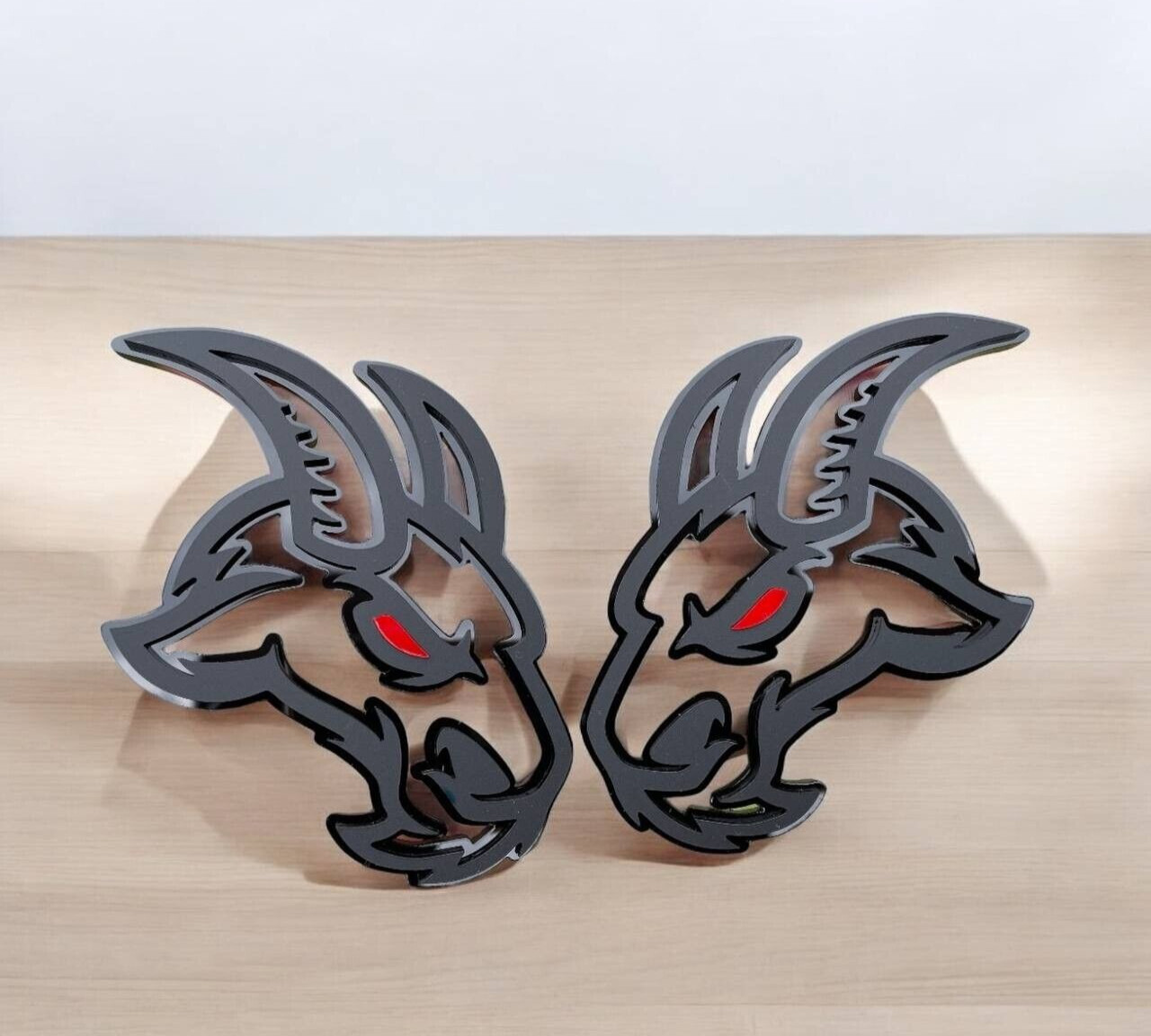 Angry Goat Red Eye Car Truck Emblem Badge Matte Black on Black Custom Pack of 2