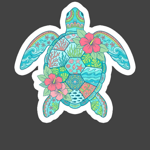 Turtle Sticker Vinyl Decal Colorful Mandala Sea Life Floral Art