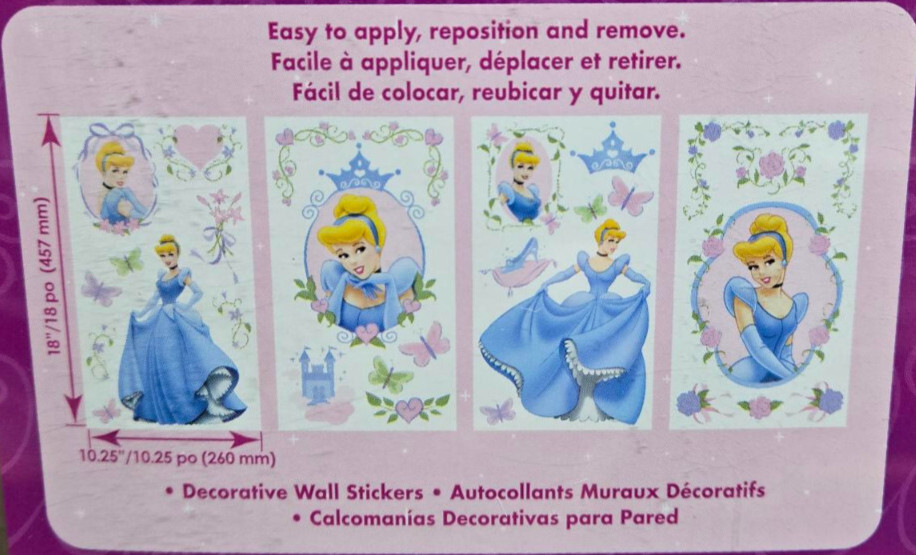 Cinderella Wall Stickers Kids Disney Princess Decals Girls Bedroom Decor